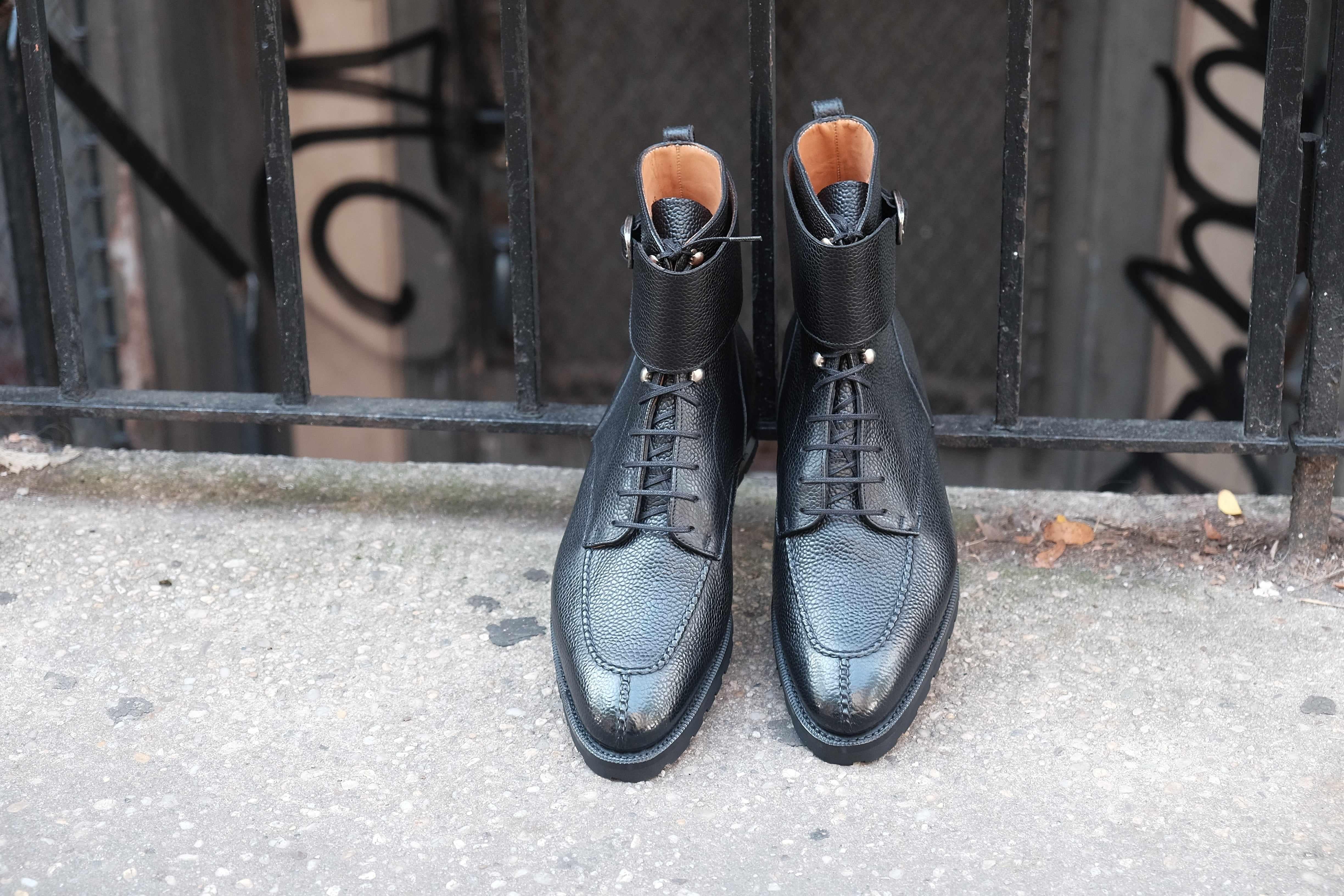 Colville - Black Scotch Grain-Strap Derby Boots-J.FitzPatrick Footwear