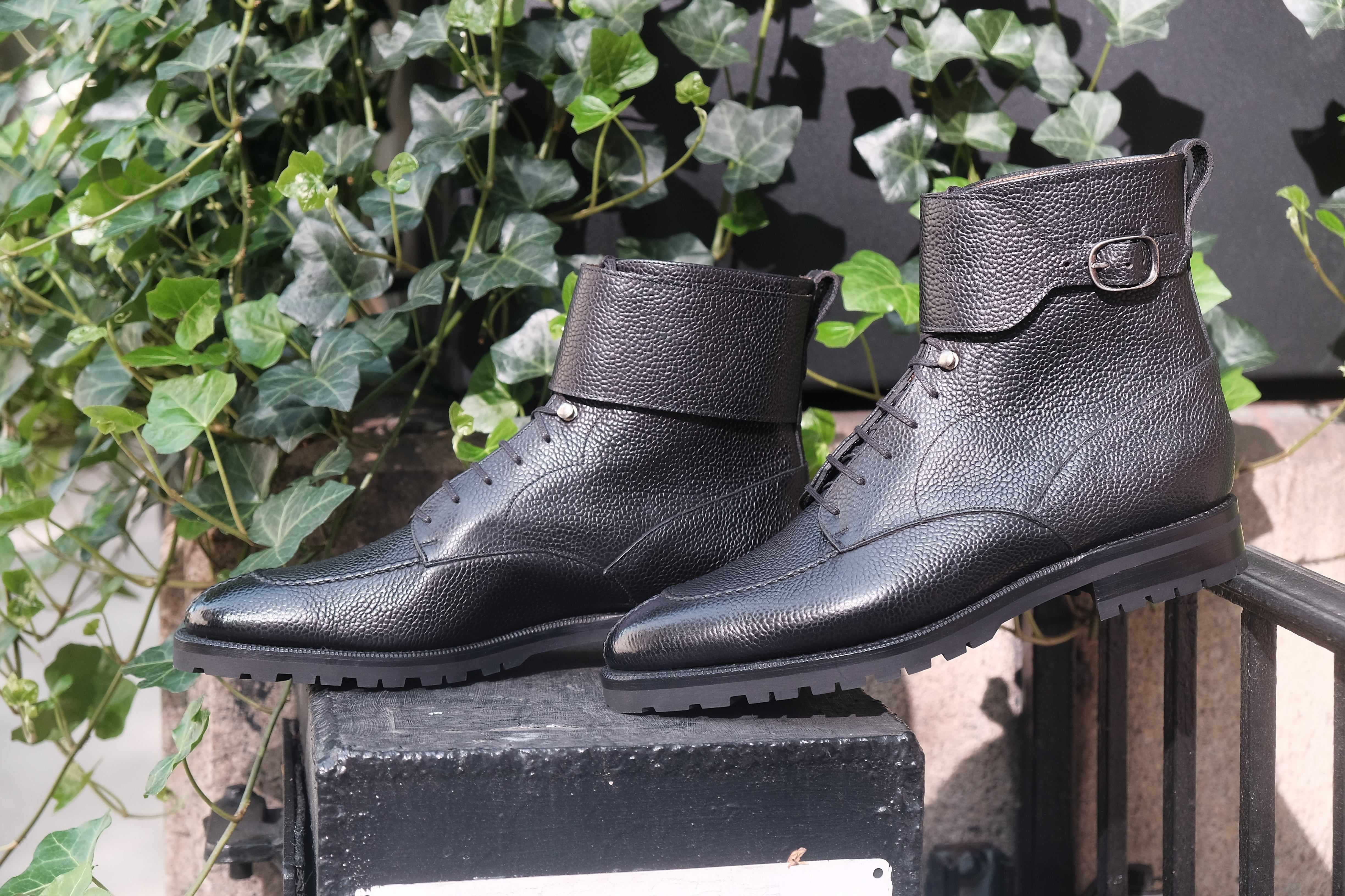 Colville - Black Scotch Grain-Strap Derby Boots-J.FitzPatrick Footwear