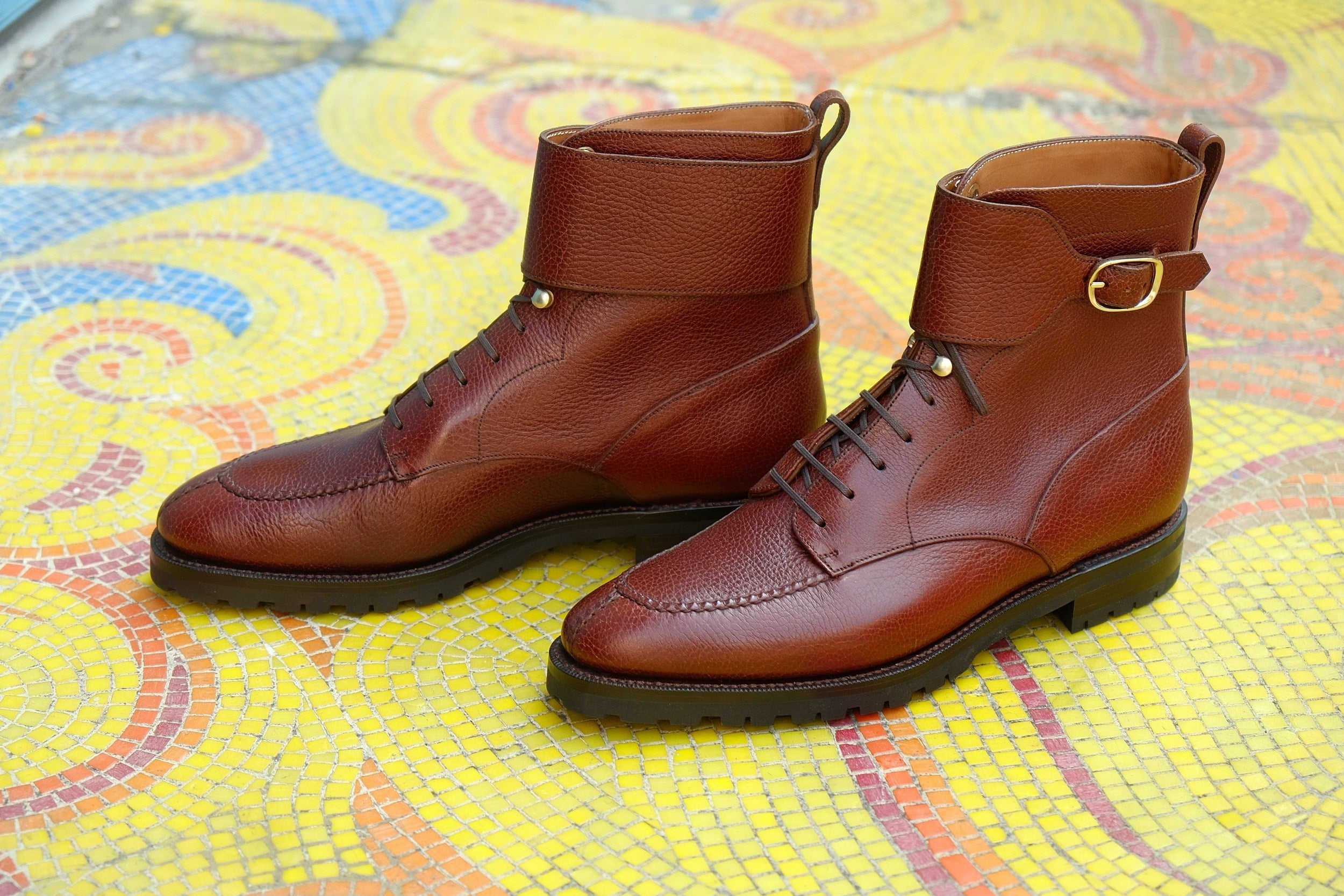 Colville - MTO - Chestnut Soft Hatch Grain - TMG Last - Commando Sole-Made To Order Strap Boots-J.FitzPatrick Footwear