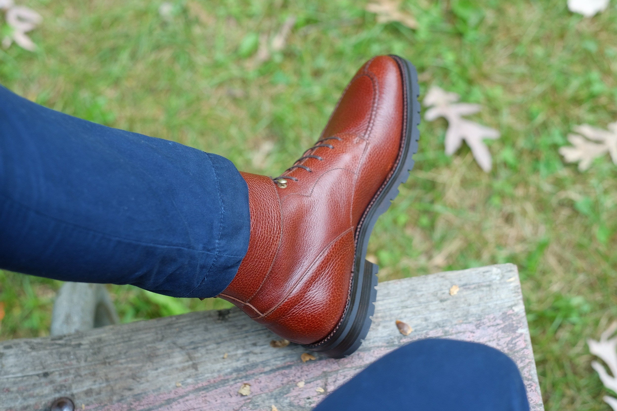 Colville - MTO - Chestnut Soft Hatch Grain - TMG Last - Commando Sole-Made To Order Strap Boots-J.FitzPatrick Footwear