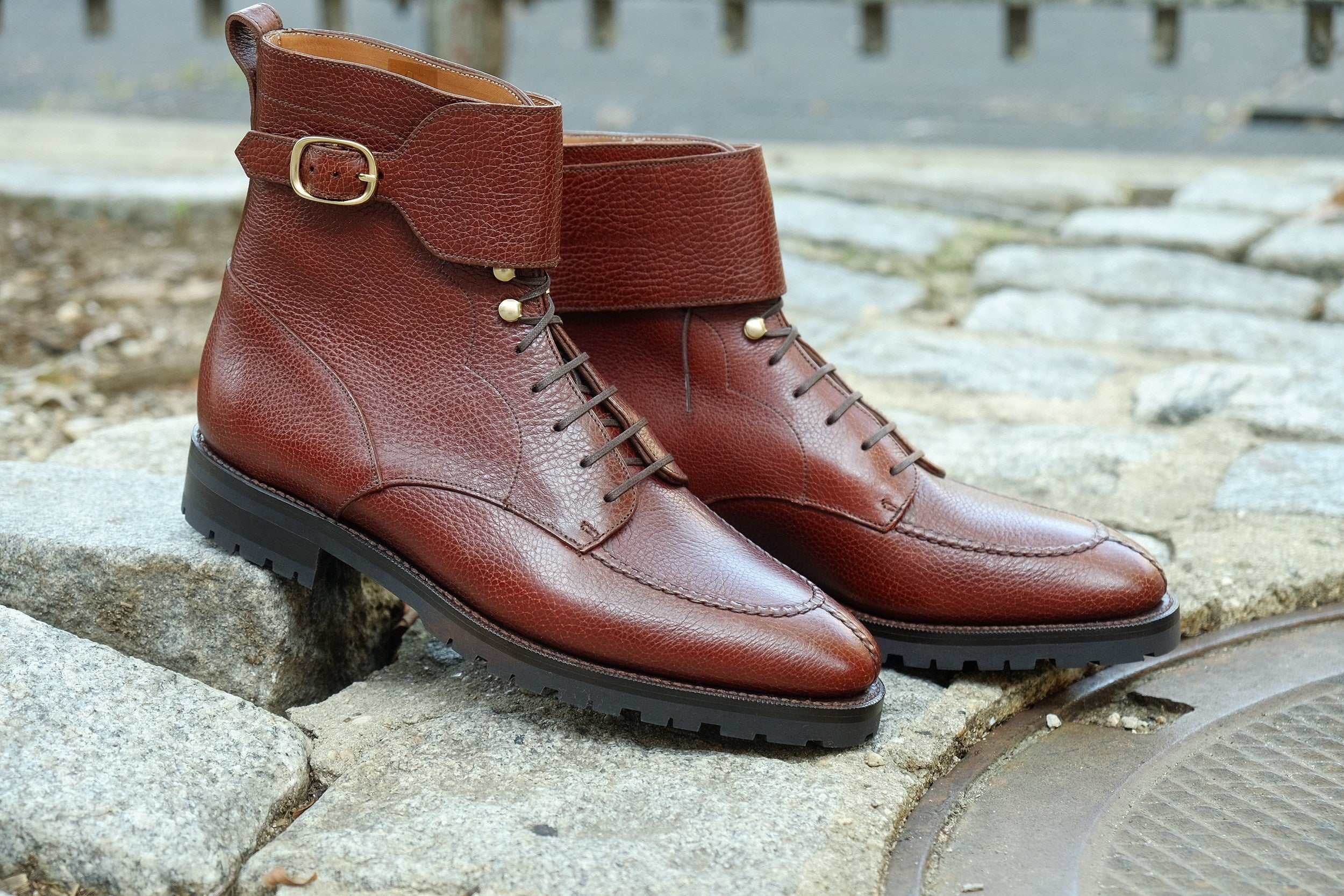 Colville - MTO - Chestnut Soft Hatch Grain - TMG Last - Commando Sole-Made To Order Strap Boots-J.FitzPatrick Footwear