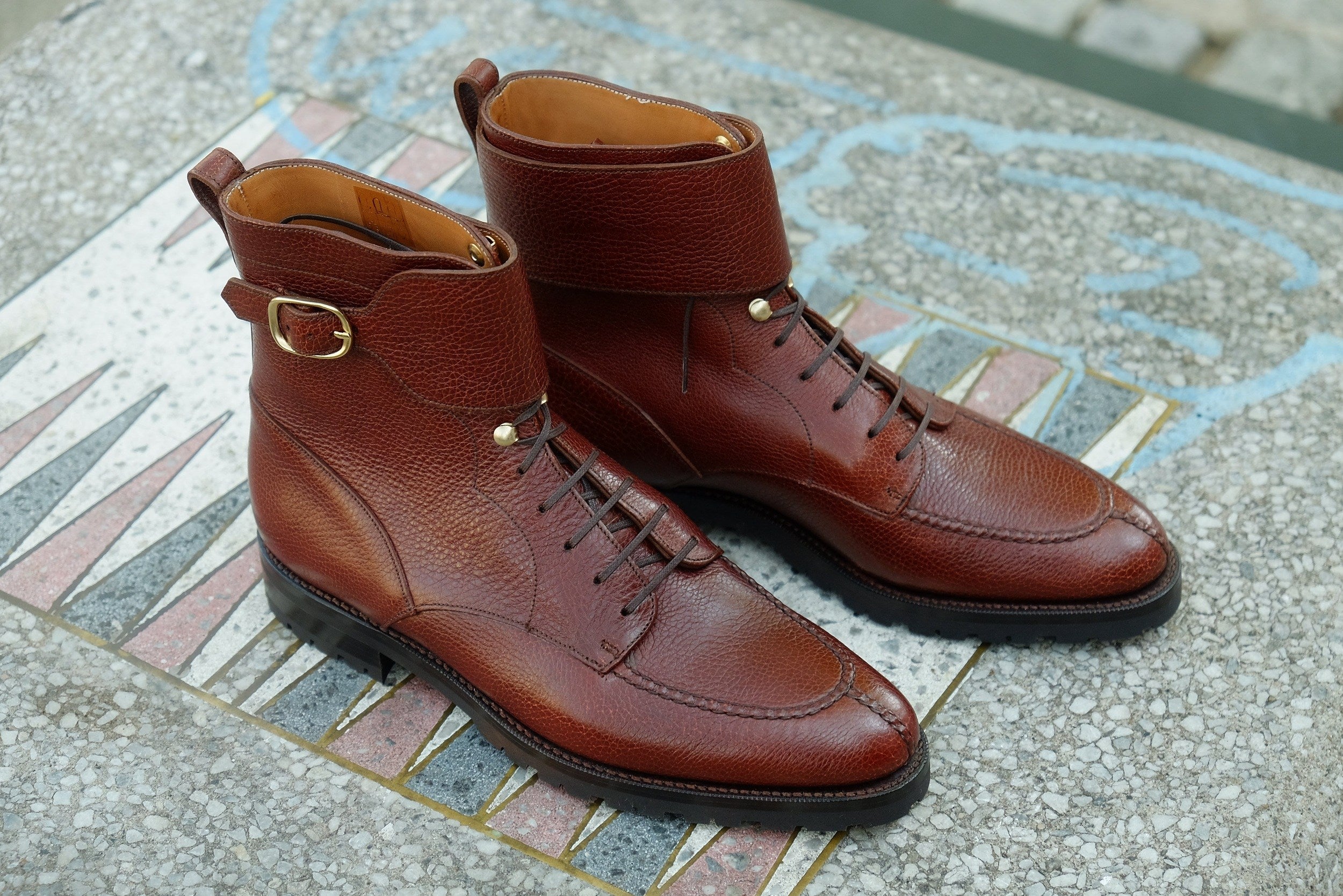 Colville - MTO - Chestnut Soft Hatch Grain - TMG Last - Commando Sole-Made To Order Strap Boots-J.FitzPatrick Footwear