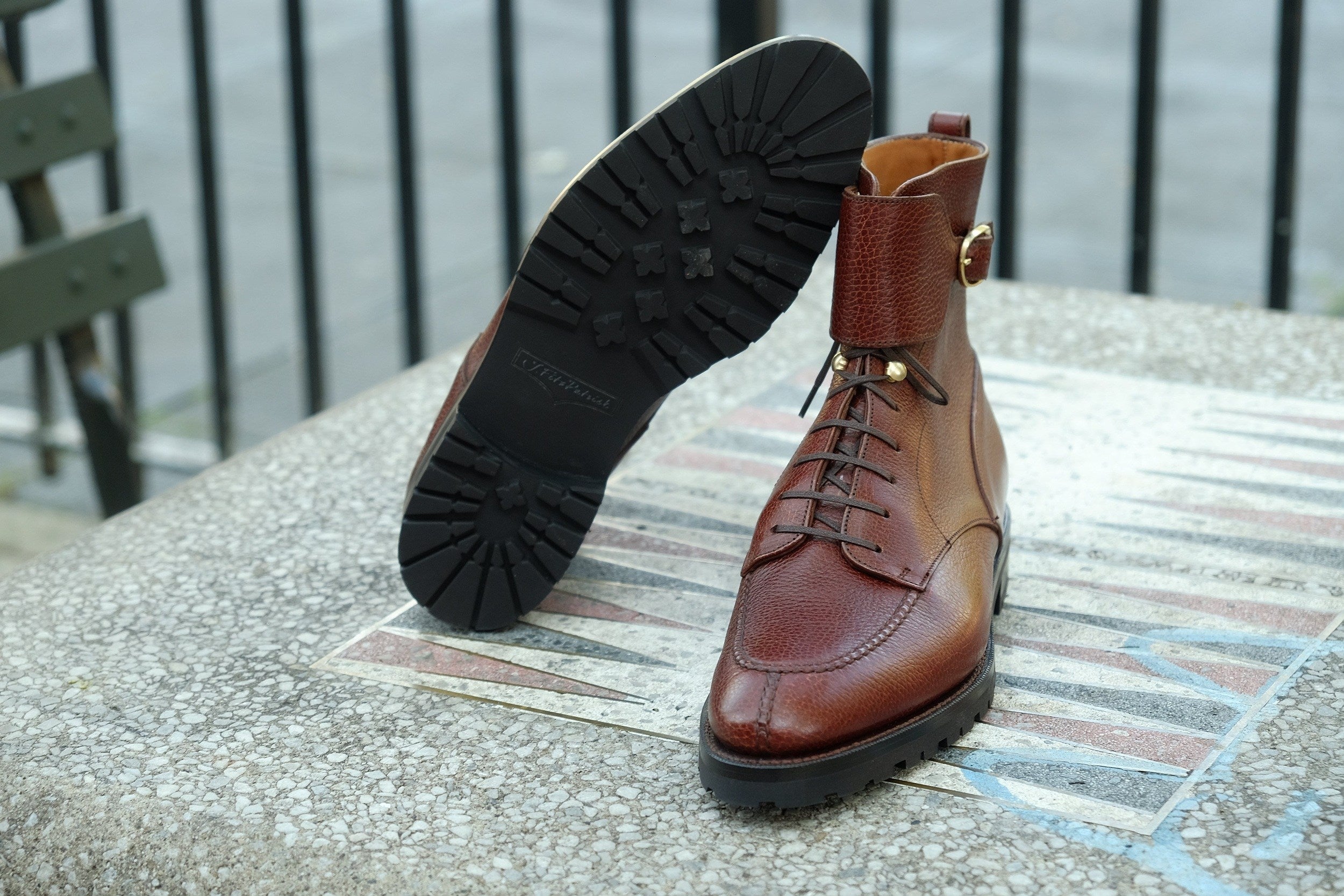 Colville - MTO - Chestnut Soft Hatch Grain - TMG Last - Commando Sole-Made To Order Strap Boots-J.FitzPatrick Footwear
