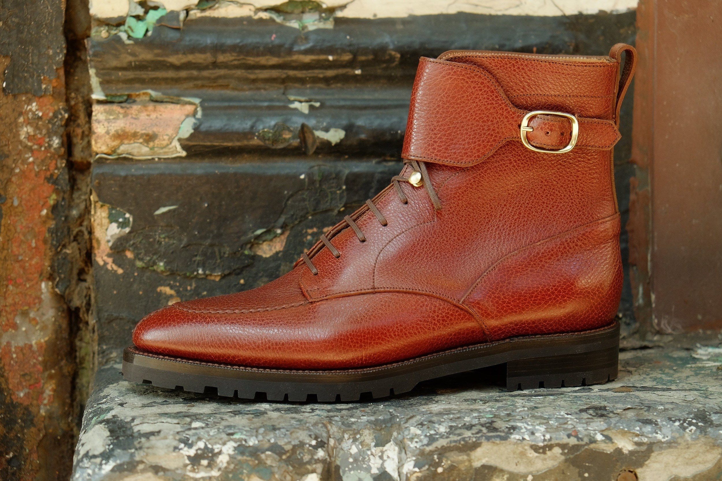 Colville - MTO - Chestnut Soft Hatch Grain - TMG Last - Commando Sole-Made To Order Strap Boots-J.FitzPatrick Footwear