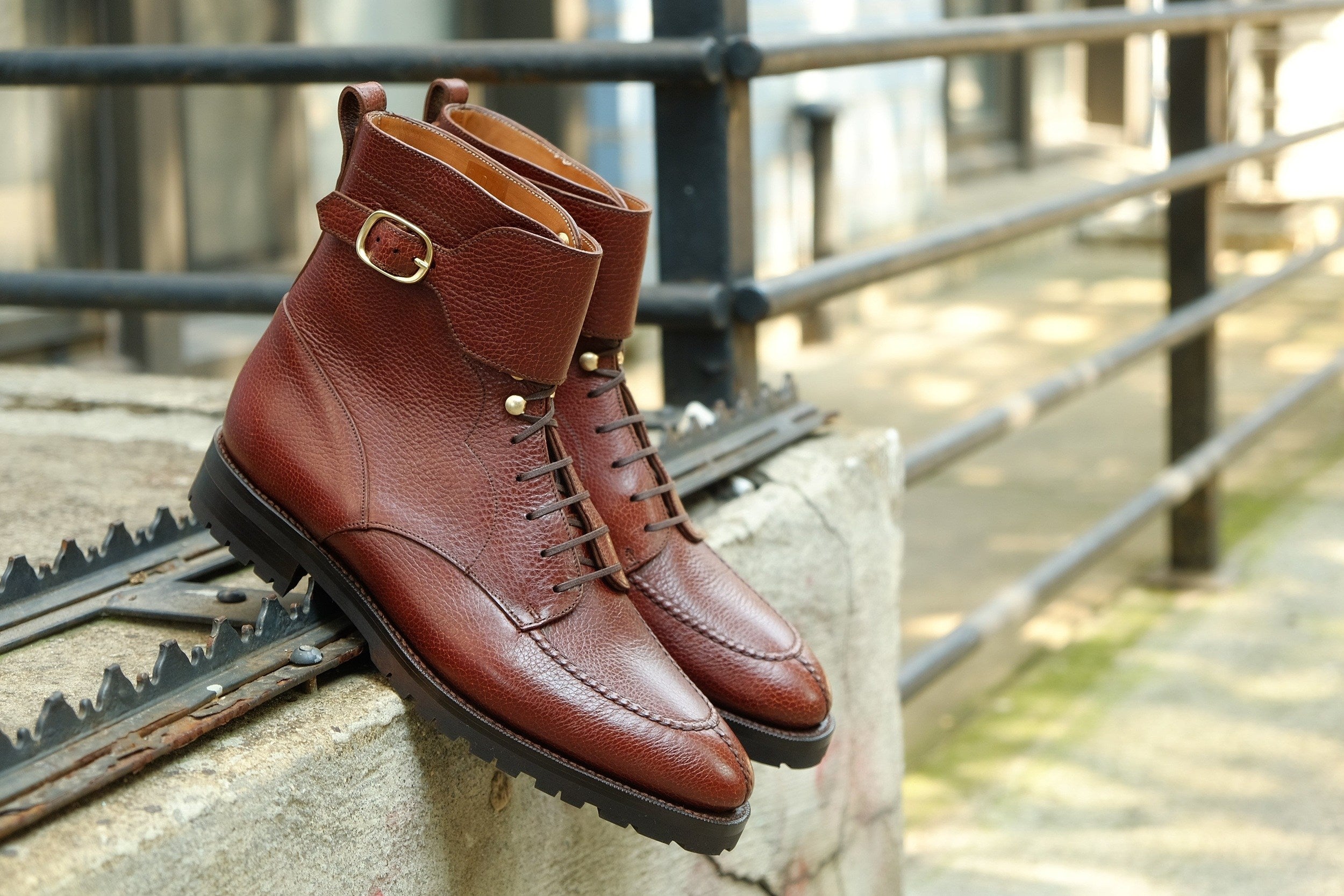Colville - MTO - Chestnut Soft Hatch Grain - TMG Last - Commando Sole-Made To Order Strap Boots-J.FitzPatrick Footwear