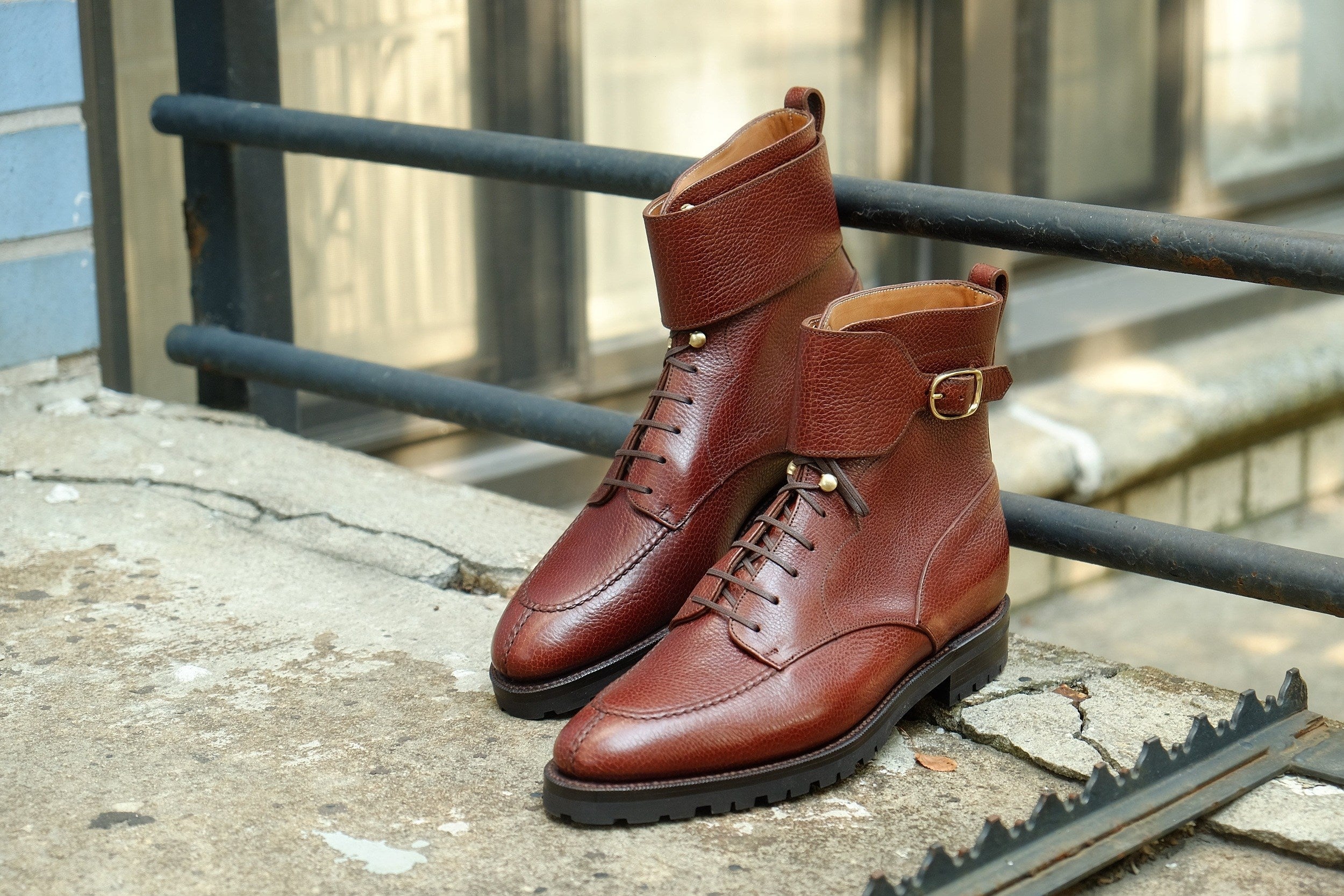 Colville - MTO - Chestnut Soft Hatch Grain - TMG Last - Commando Sole-Made To Order Strap Boots-J.FitzPatrick Footwear