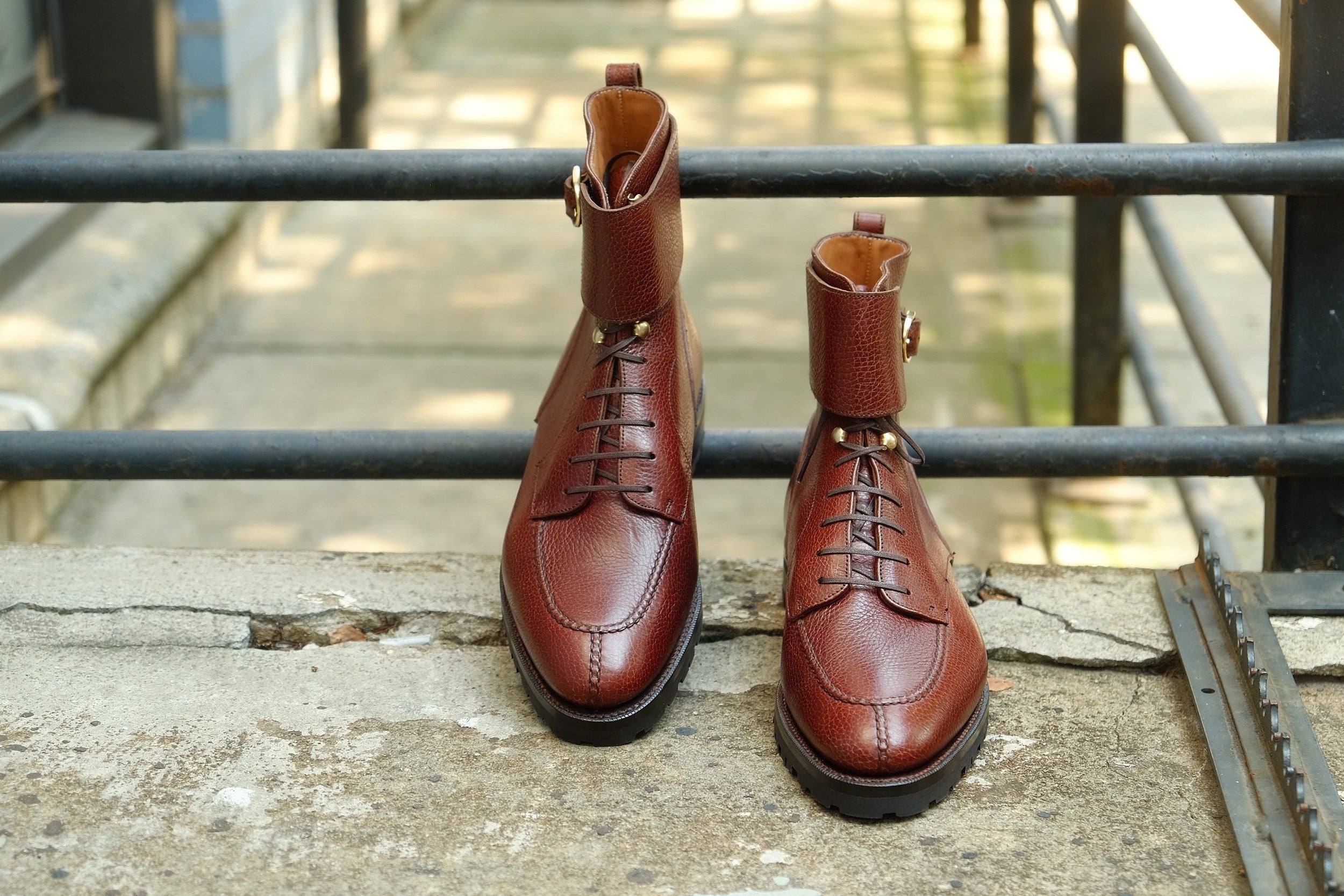 Colville - MTO - Chestnut Soft Hatch Grain - TMG Last - Commando Sole-Made To Order Strap Boots-J.FitzPatrick Footwear