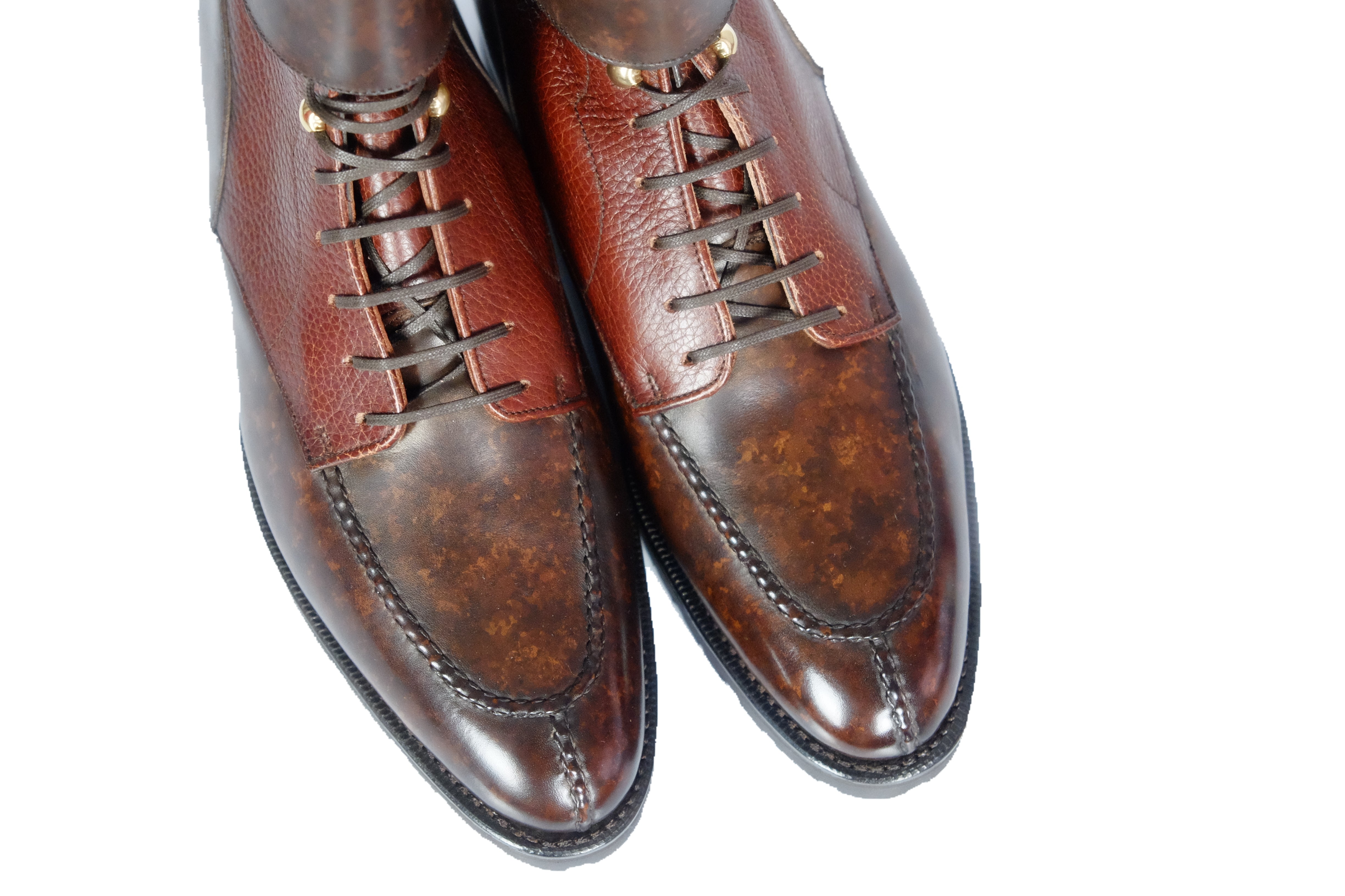 Colville - MTO - Dark Brown Marble Patina / Chestnut Soft Hatch Grain - TMG Last - Commando Sole-Made To Order Strap Boots-J.FitzPatrick Footwear
