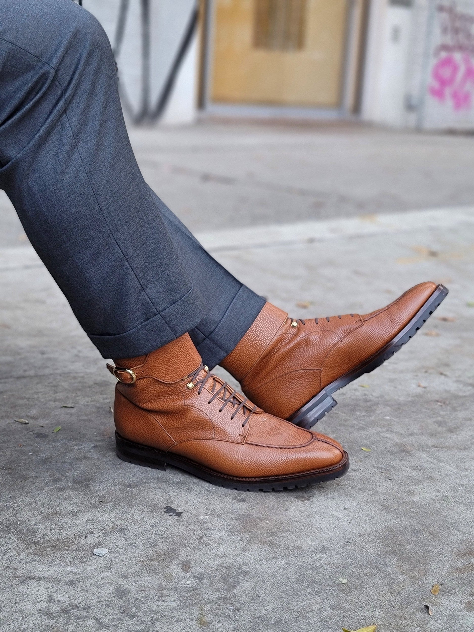 Colville - MTO - Tan Soft Grain - LPB Last - Commando Sole-Made To Order Strap Boots-J.FitzPatrick Footwear
