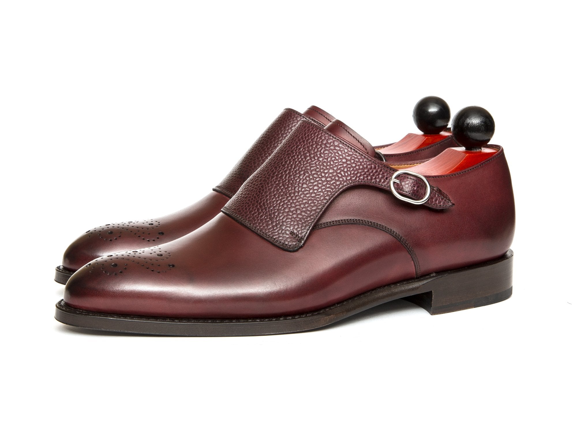 Corliss - MTO - Burgundy Calf / Burgundy Grain-Made To Order Single Monkstrap Medallion-J.FitzPatrick Footwear