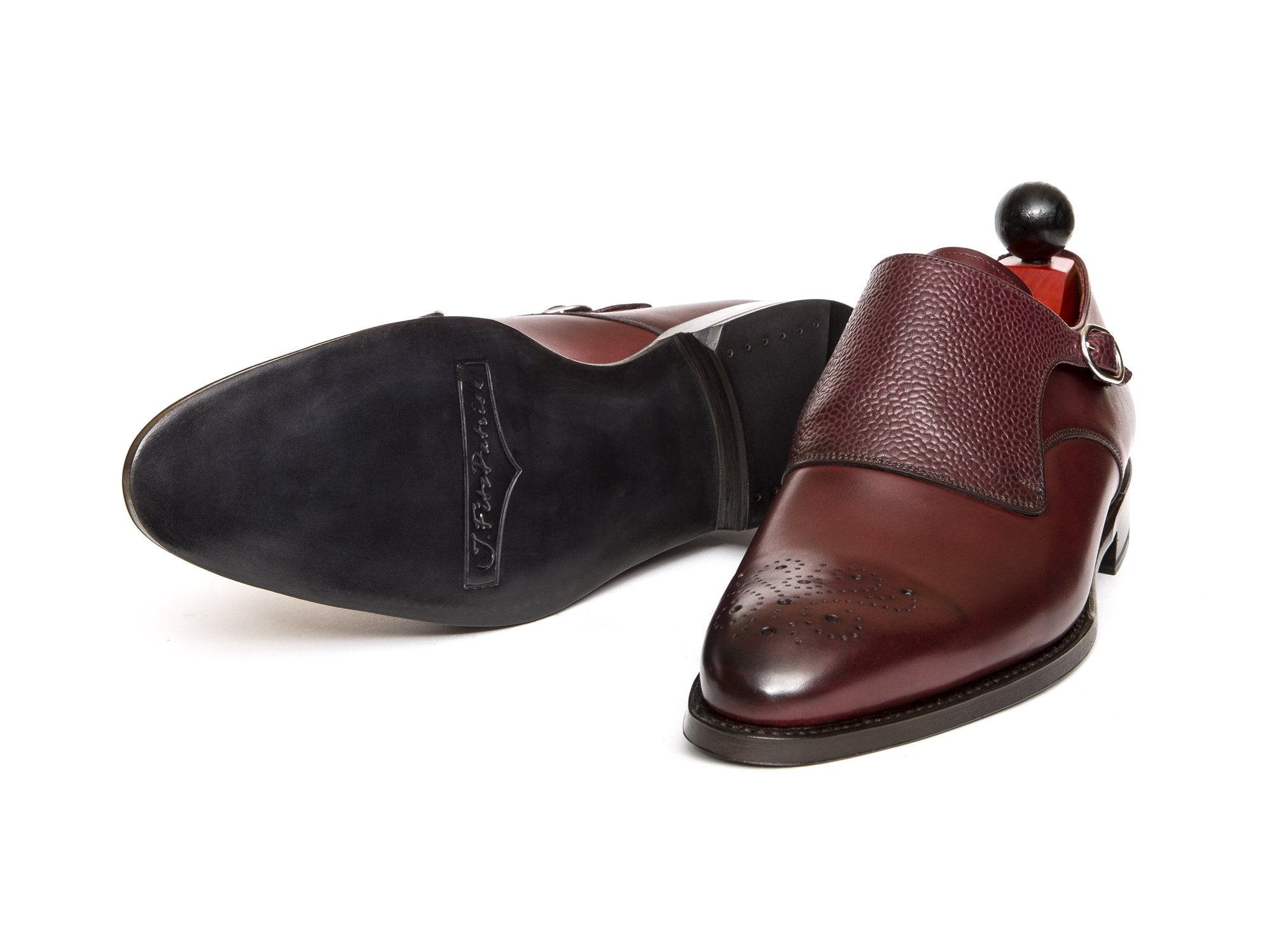 Corliss - MTO - Burgundy Calf / Burgundy Grain-Made To Order Single Monkstrap Medallion-J.FitzPatrick Footwear