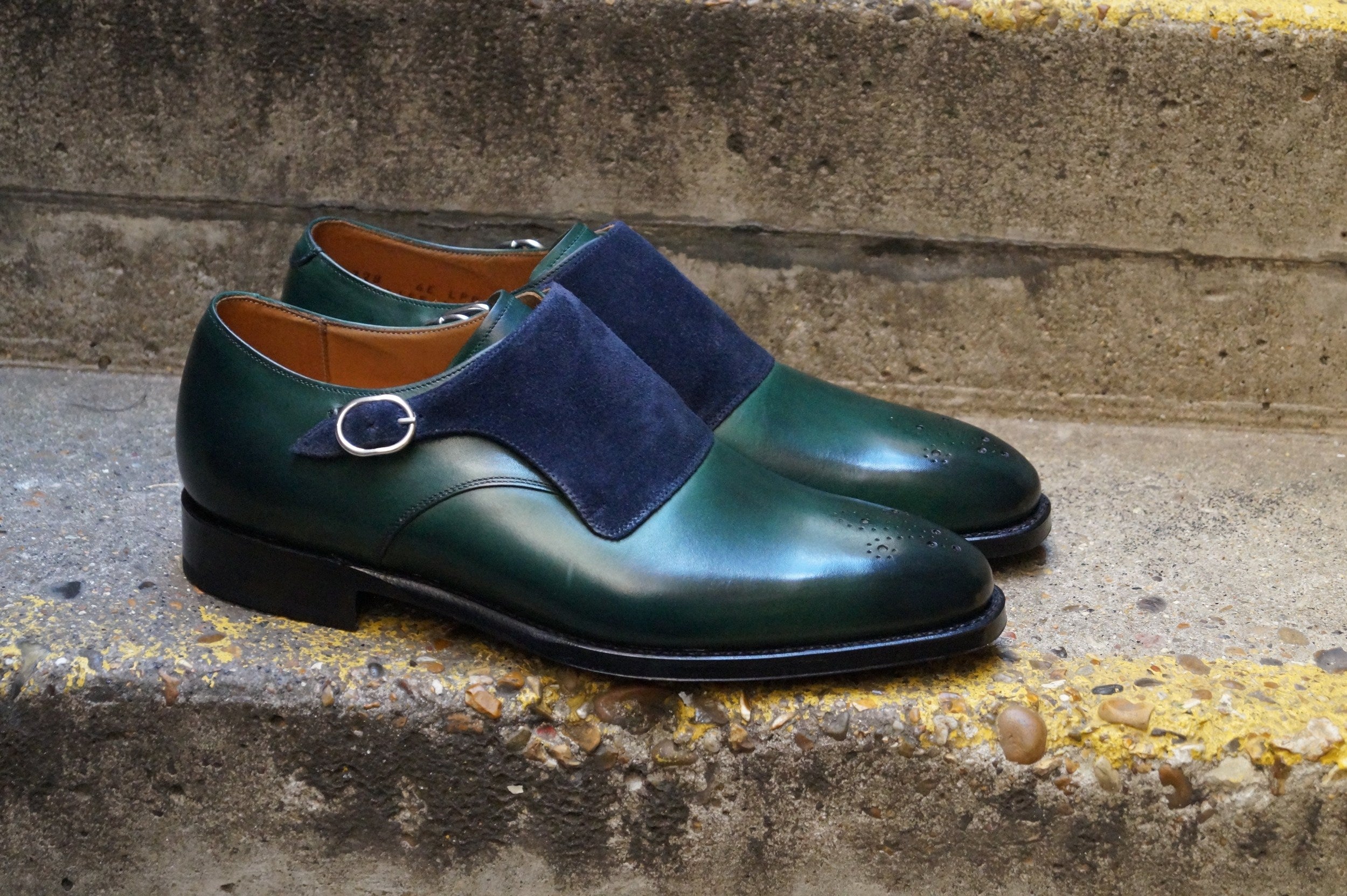 Corliss - MTO - Forest Green Calf / Navy Suede-Made To Order Single Monkstrap Medallion-J.FitzPatrick Footwear