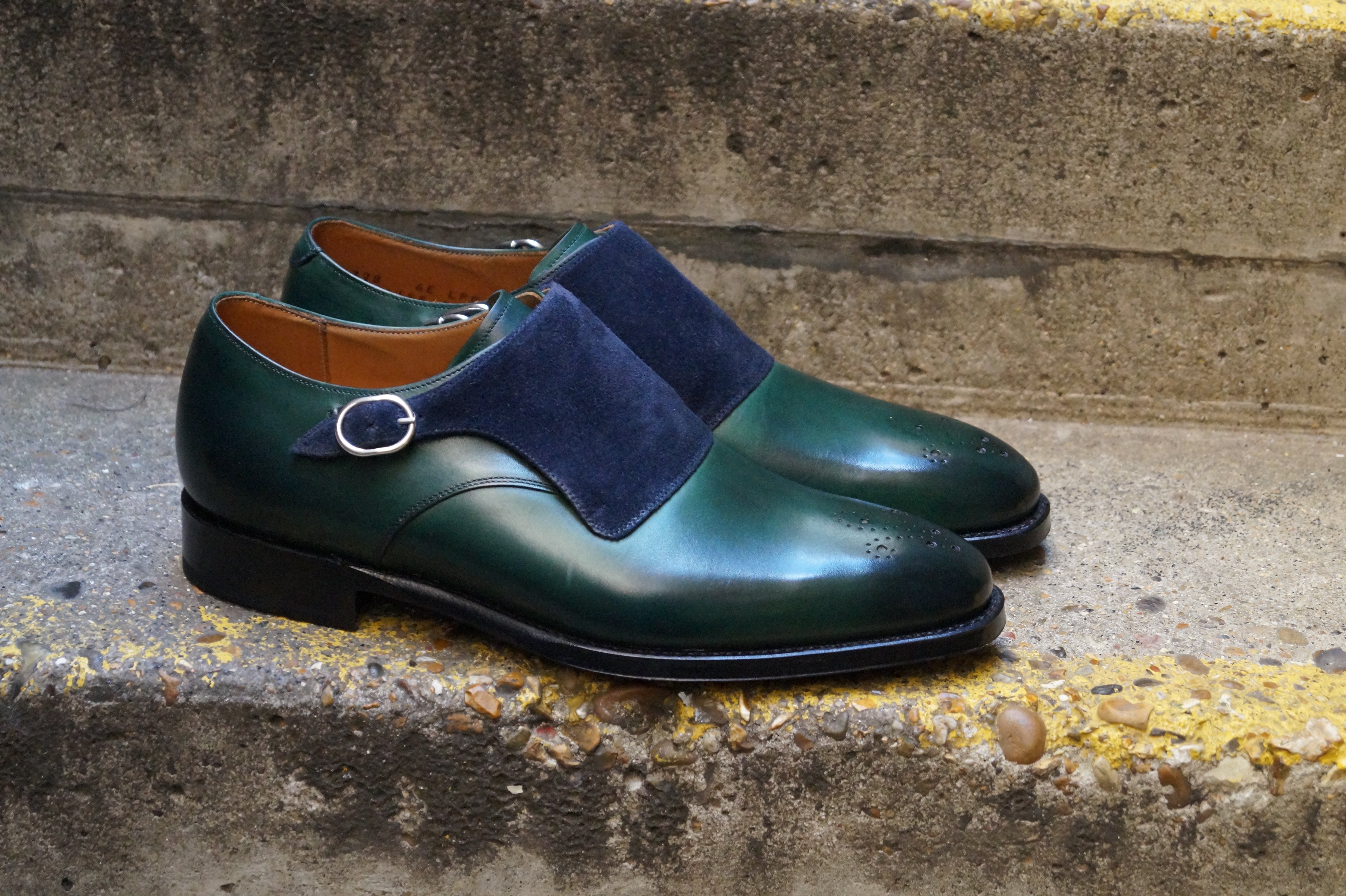 Corliss - MTO - Forest Green Calf / Navy Suede-Made To Order Single Monkstrap Medallion-J.FitzPatrick Footwear
