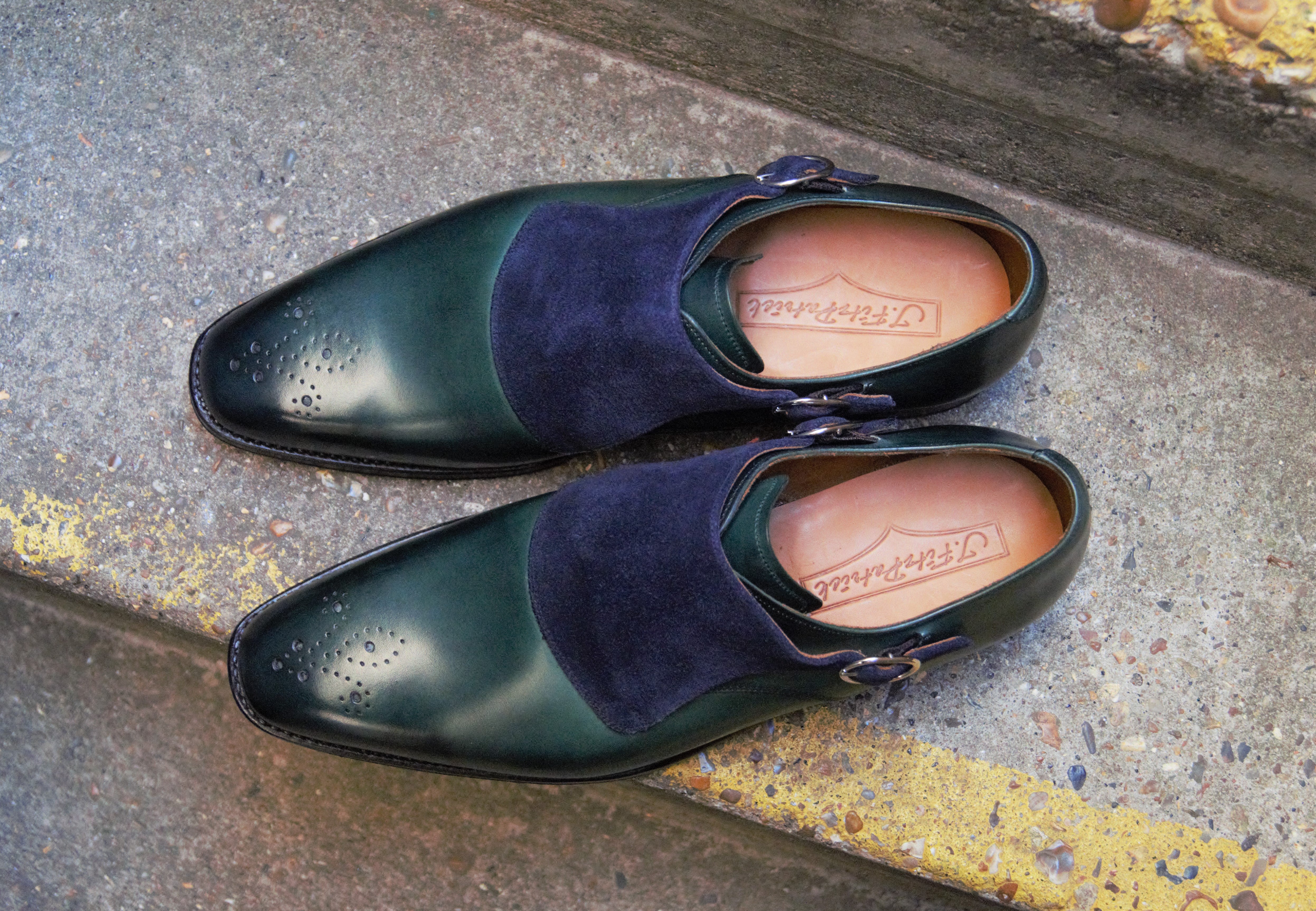 Corliss - MTO - Forest Green Calf / Navy Suede-Made To Order Single Monkstrap Medallion-J.FitzPatrick Footwear
