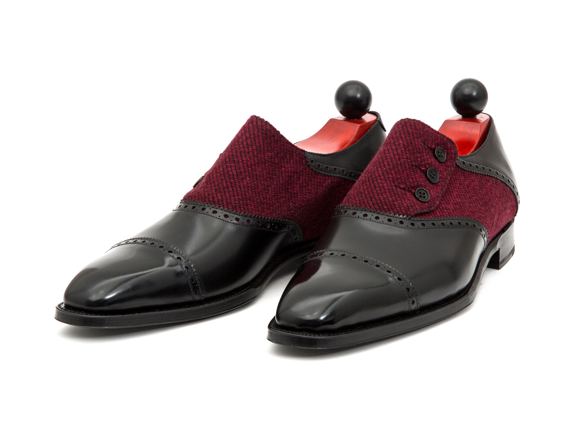 Cyril - MTO - Black Calf / Red Poulsbo - LPB Last - Single Leather Sole-Made To Order Button Shoe Cap Toe Brogue-J.FitzPatrick Footwear