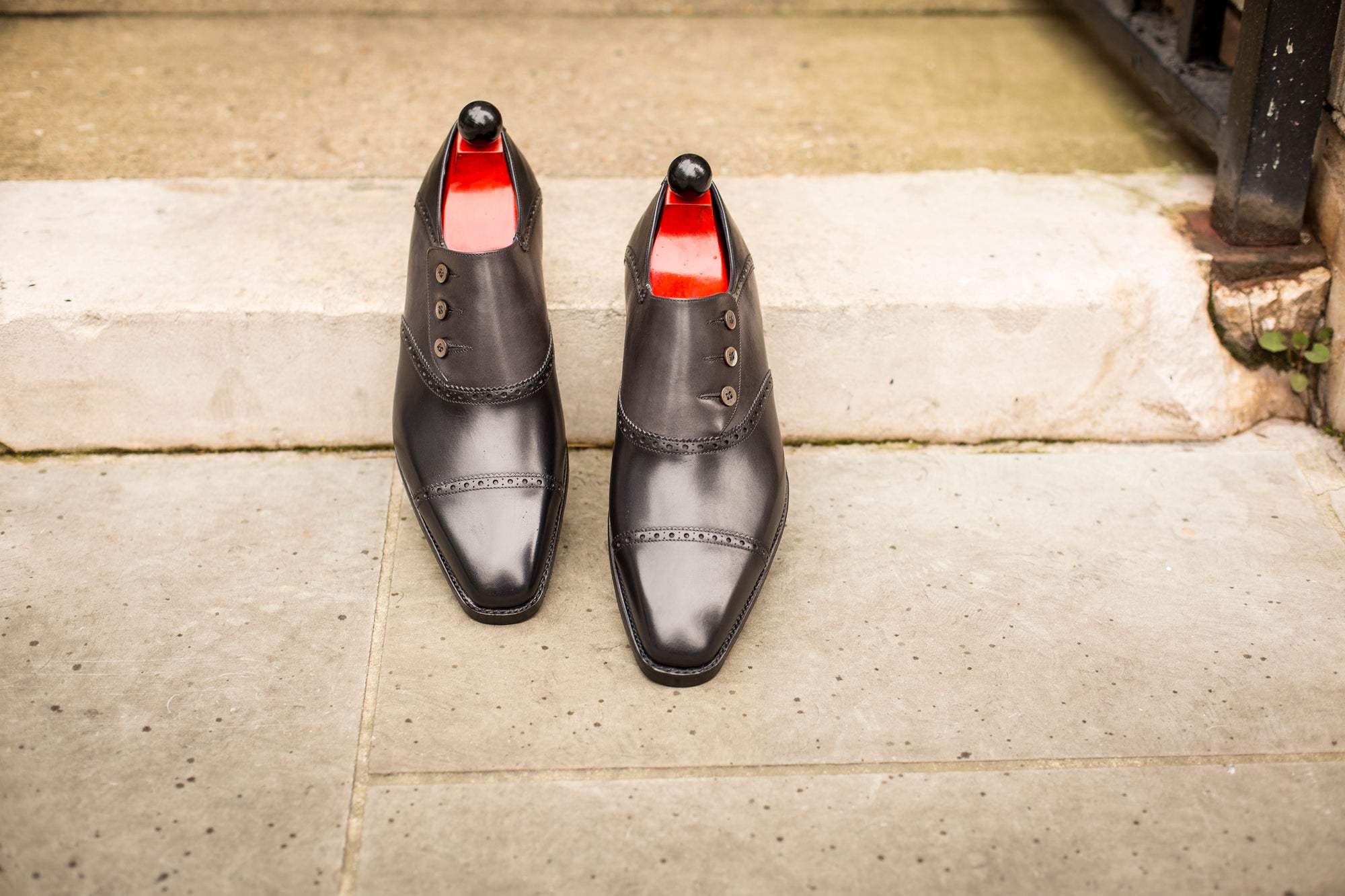Cyril - MTO - Shaded Black Calf / Shaded Grey Calf - MGF Last - Single Leather Sole-Made To Order Button Shoe Cap Toe Brogue-J.FitzPatrick Footwear