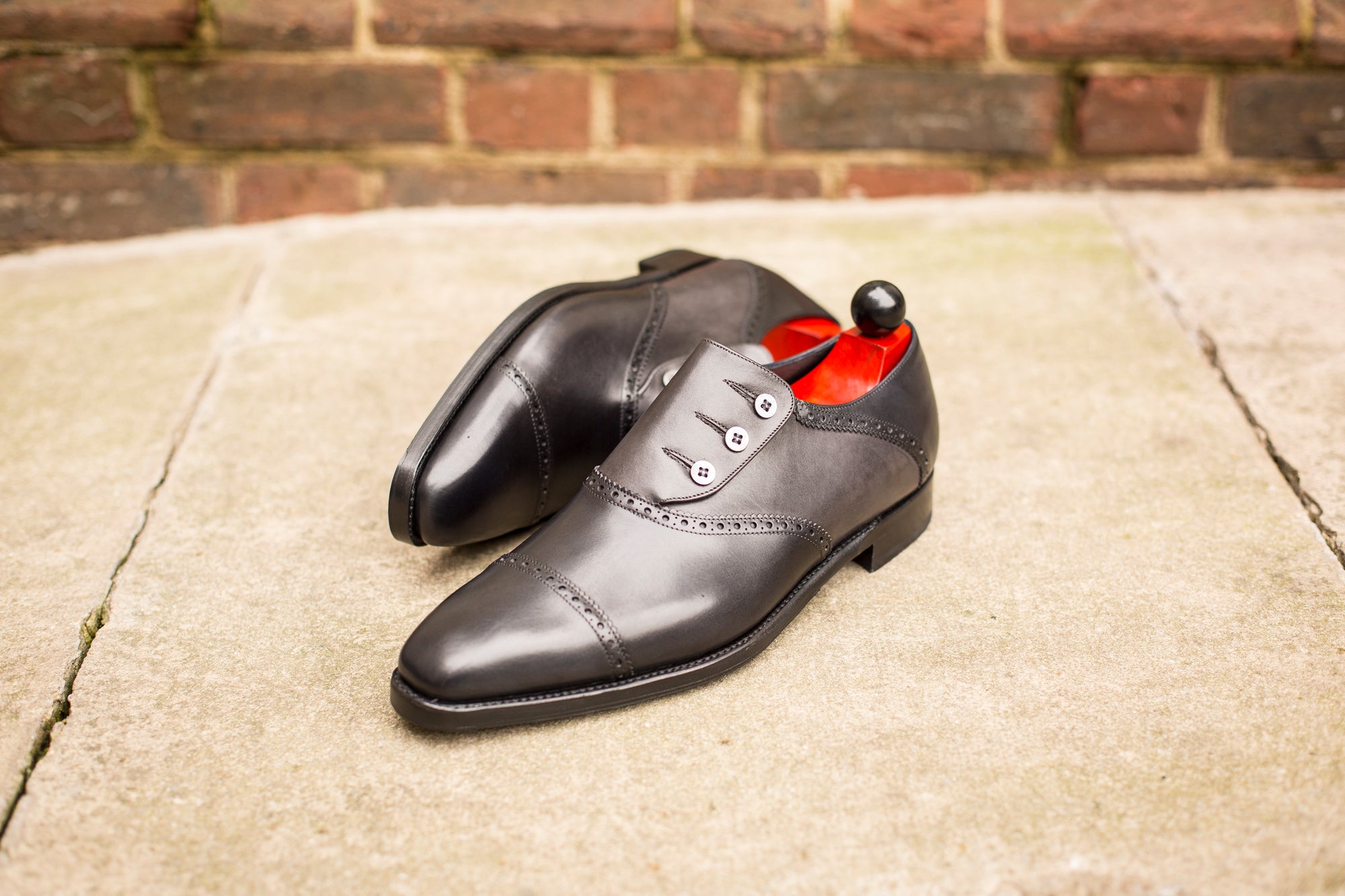 Cyril - MTO - Shaded Black Calf / Shaded Grey Calf - MGF Last - Single Leather Sole-Made To Order Button Shoe Cap Toe Brogue-J.FitzPatrick Footwear