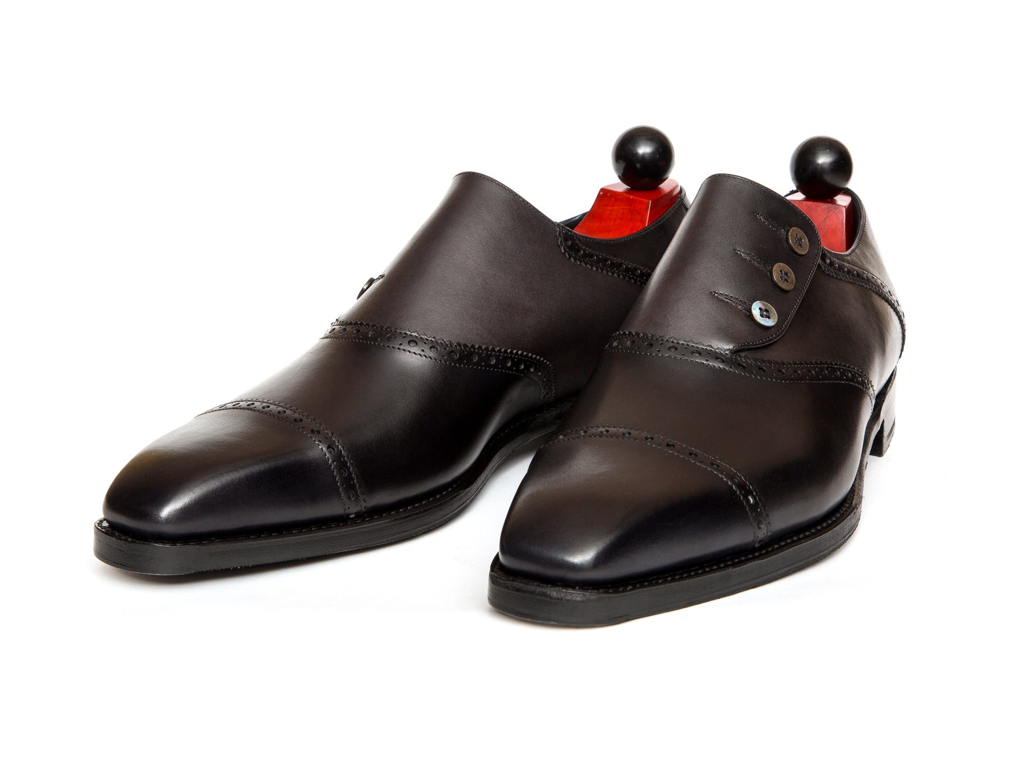 Cyril - MTO - Shaded Black Calf / Shaded Grey Calf - MGF Last - Single Leather Sole-Made To Order Button Shoe Cap Toe Brogue-J.FitzPatrick Footwear