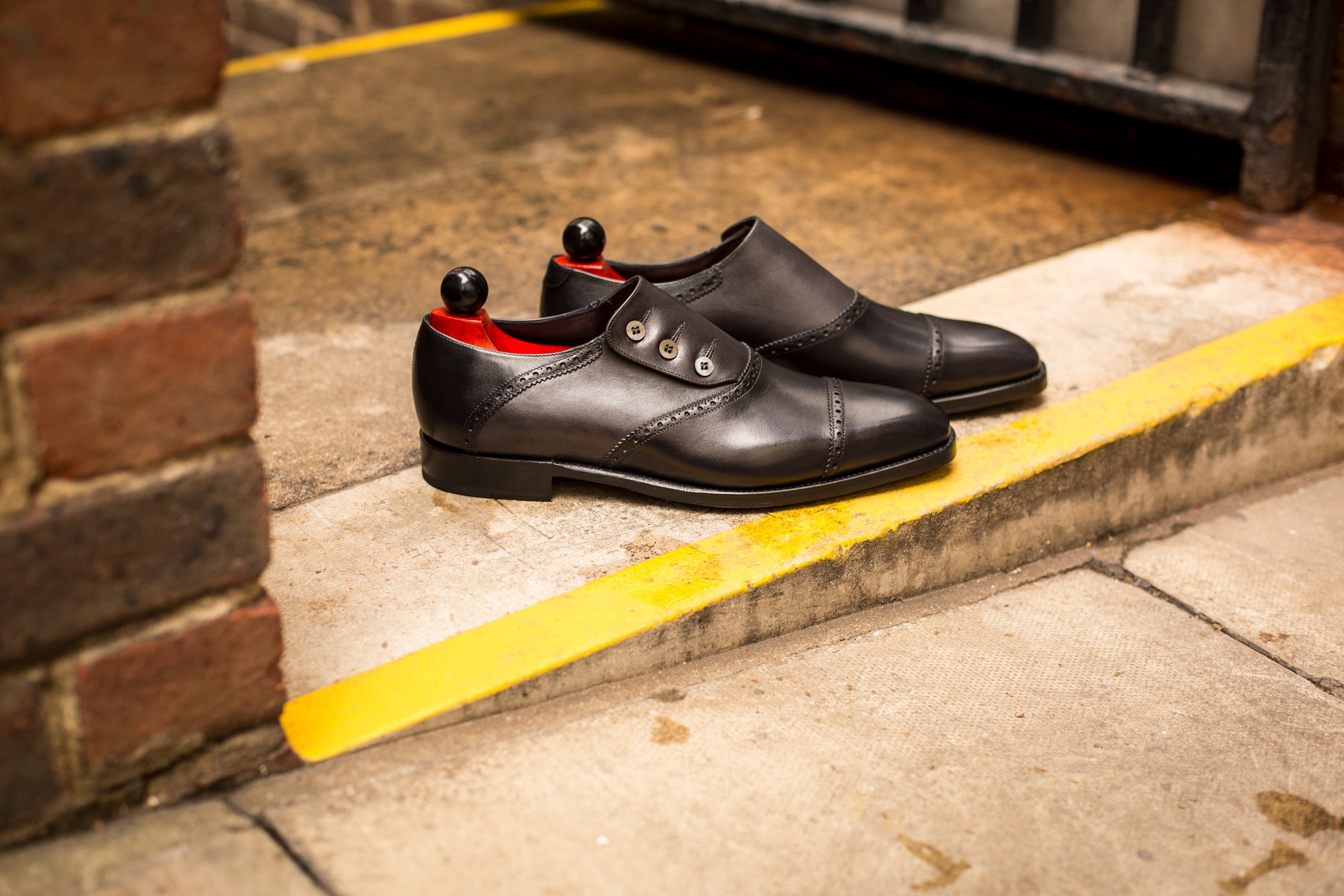 Cyril - MTO - Shaded Black Calf / Shaded Grey Calf - MGF Last - Single Leather Sole-Made To Order Button Shoe Cap Toe Brogue-J.FitzPatrick Footwear