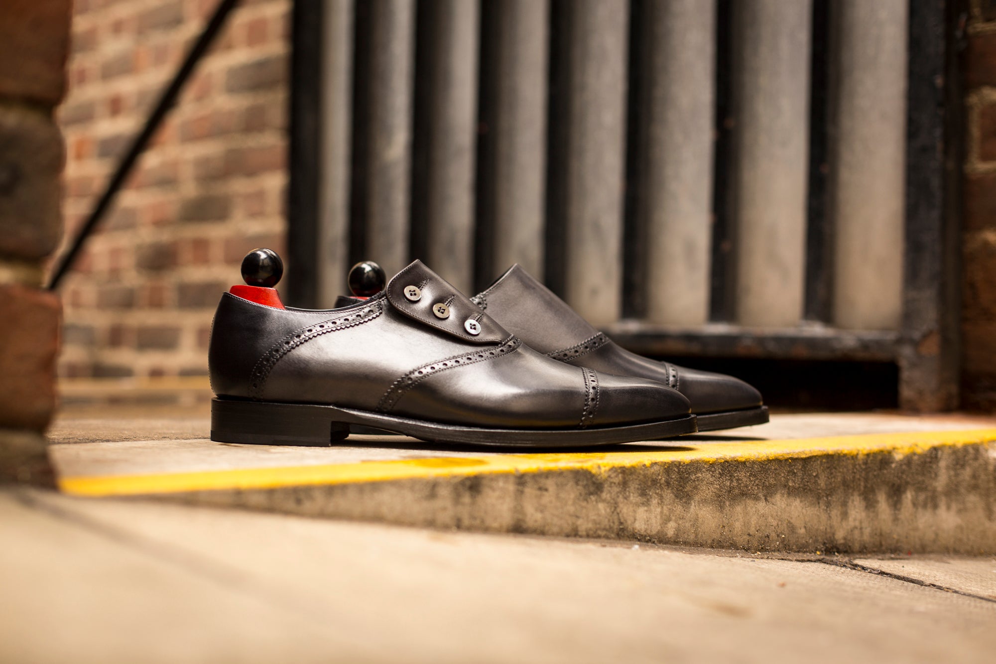 Cyril - MTO - Shaded Black Calf / Shaded Grey Calf - MGF Last - Single Leather Sole-Made To Order Button Shoe Cap Toe Brogue-J.FitzPatrick Footwear