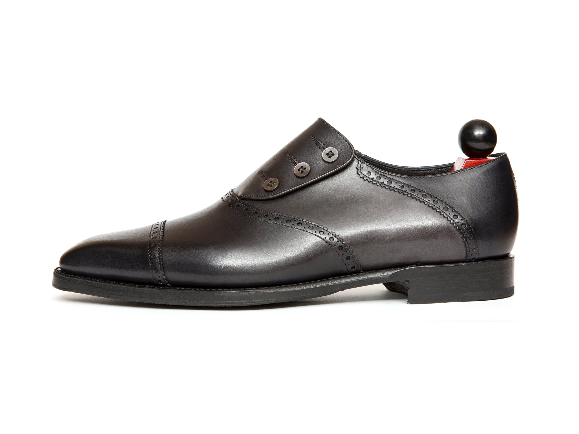 Cyril - MTO - Shaded Black Calf / Shaded Grey Calf - MGF Last - Single Leather Sole-Made To Order Button Shoe Cap Toe Brogue-J.FitzPatrick Footwear