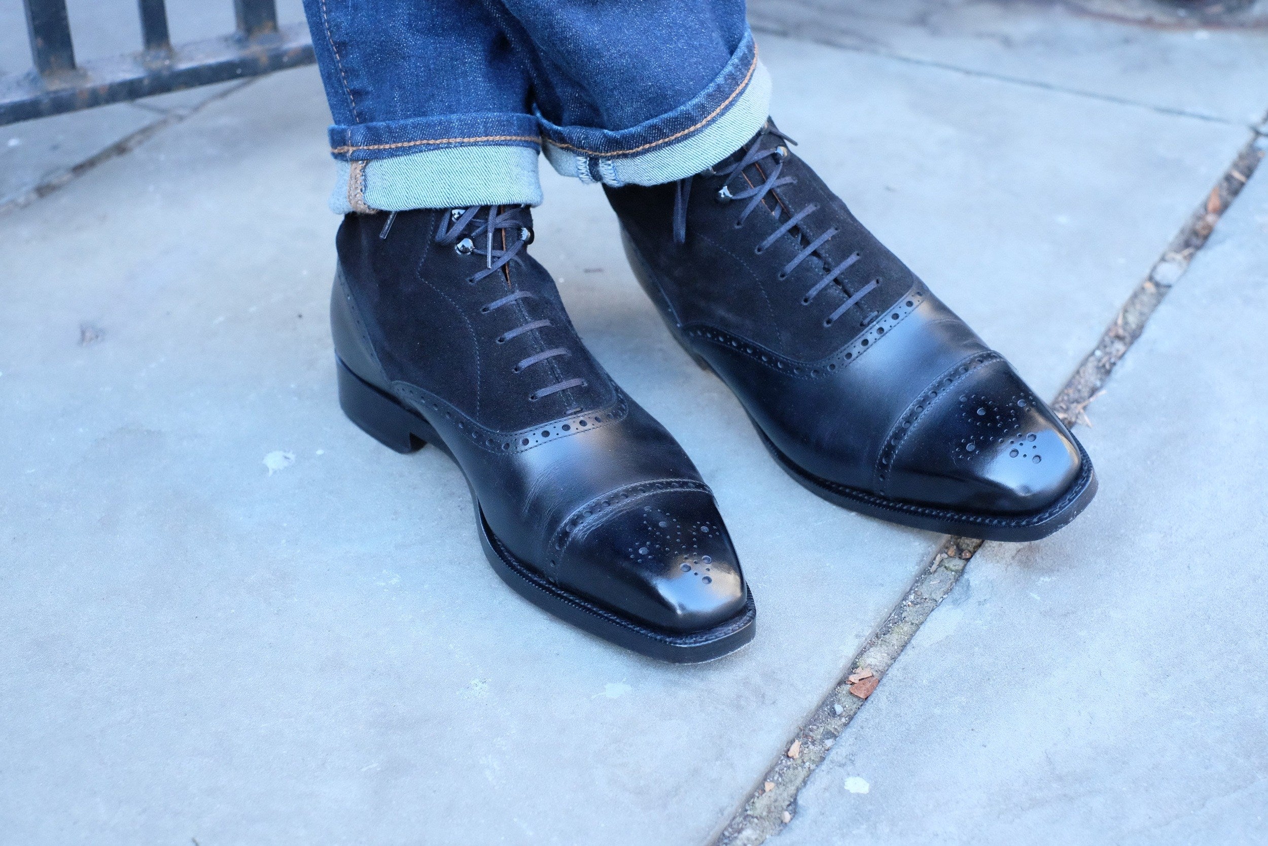 David - MTO - Black Calf / Black Suede - MGF Last - Double Leather Sole-Made To Order Boot Lace Laceup Oxford Balmoral-J.FitzPatrick Footwear