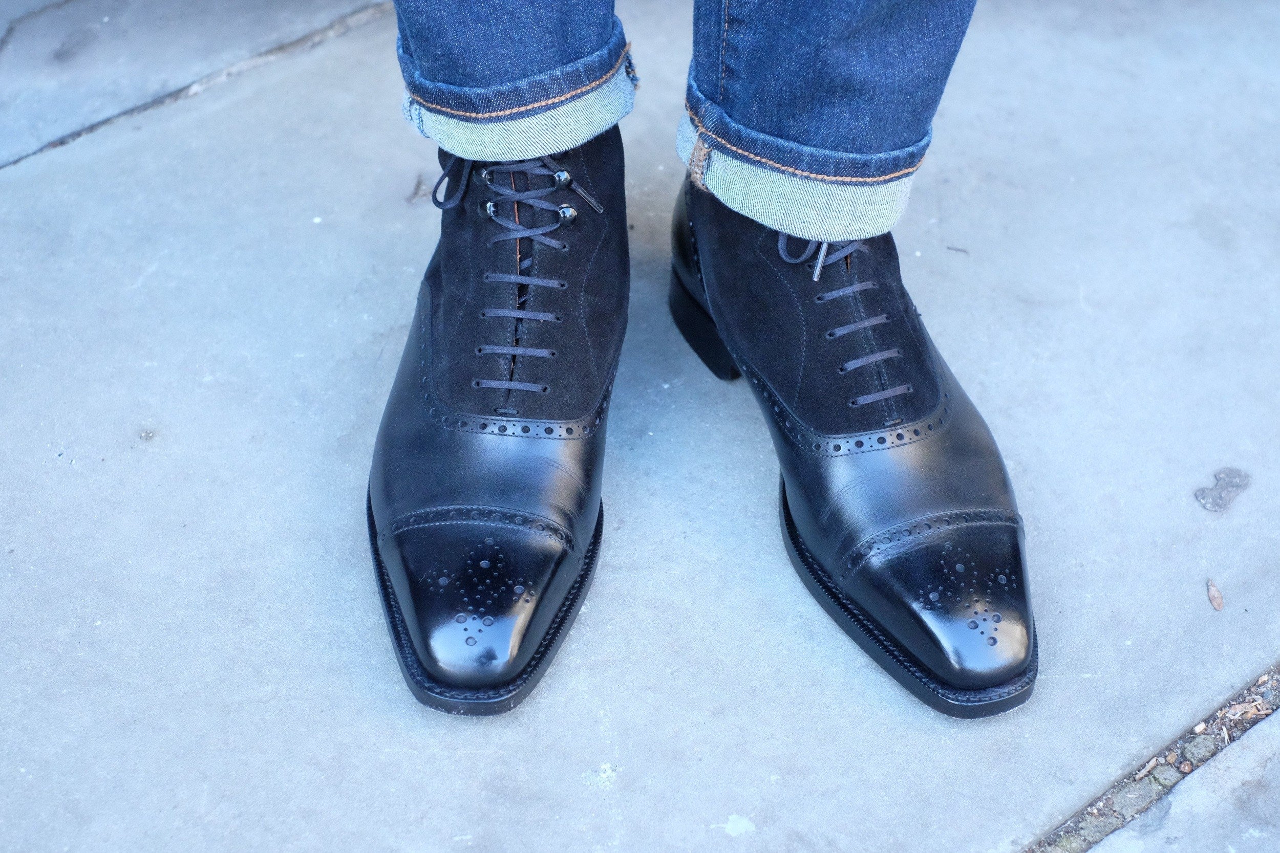 David - MTO - Black Calf / Black Suede - MGF Last - Double Leather Sole-Made To Order Boot Lace Laceup Oxford Balmoral-J.FitzPatrick Footwear