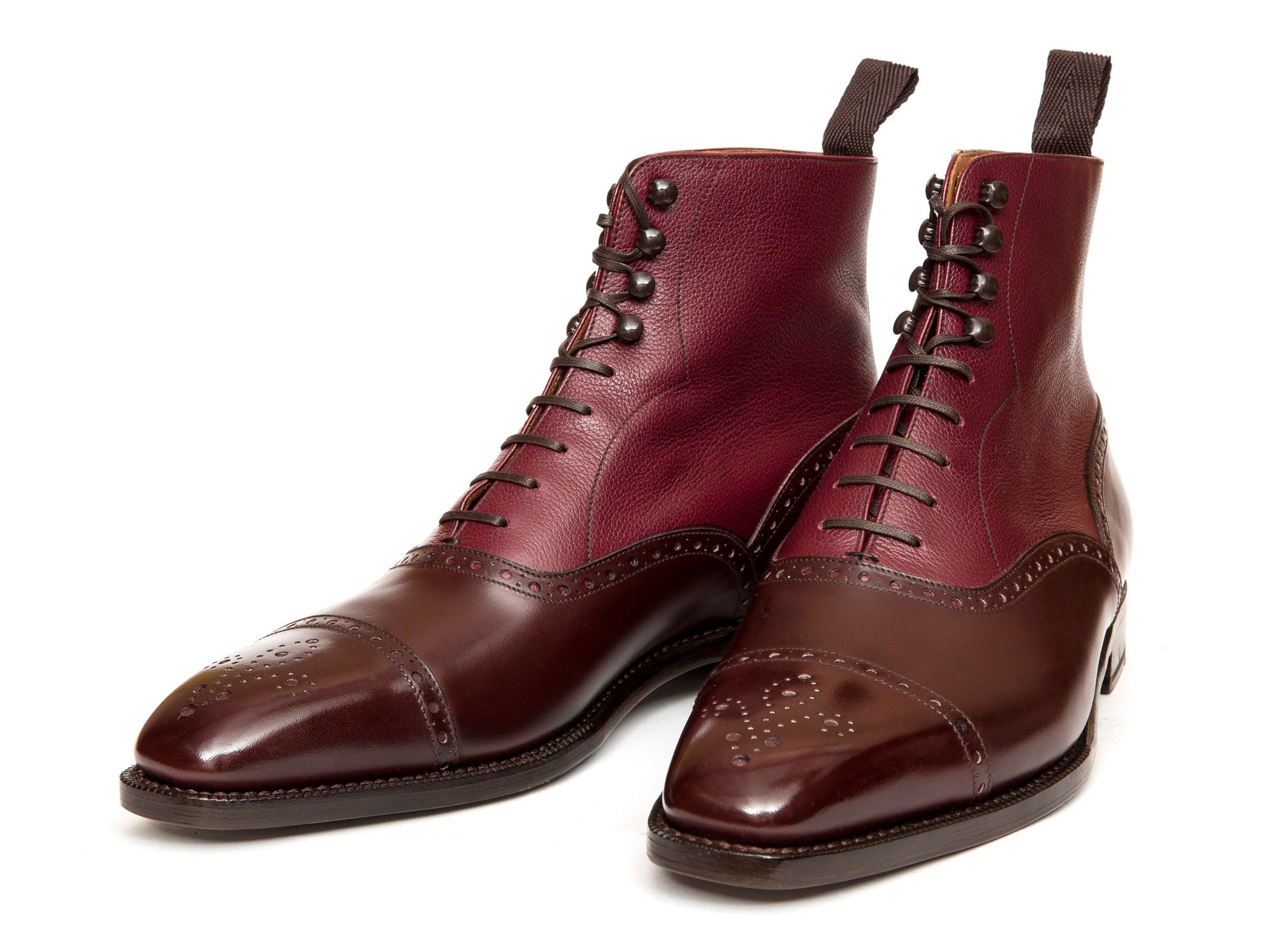 David - MTO - Deep Merlot Calf / Raspberry Soft Grain - LPB Last - Single Leather Sole-Made To Order Boot Lace Laceup Oxford Balmoral-J.FitzPatrick Footwear