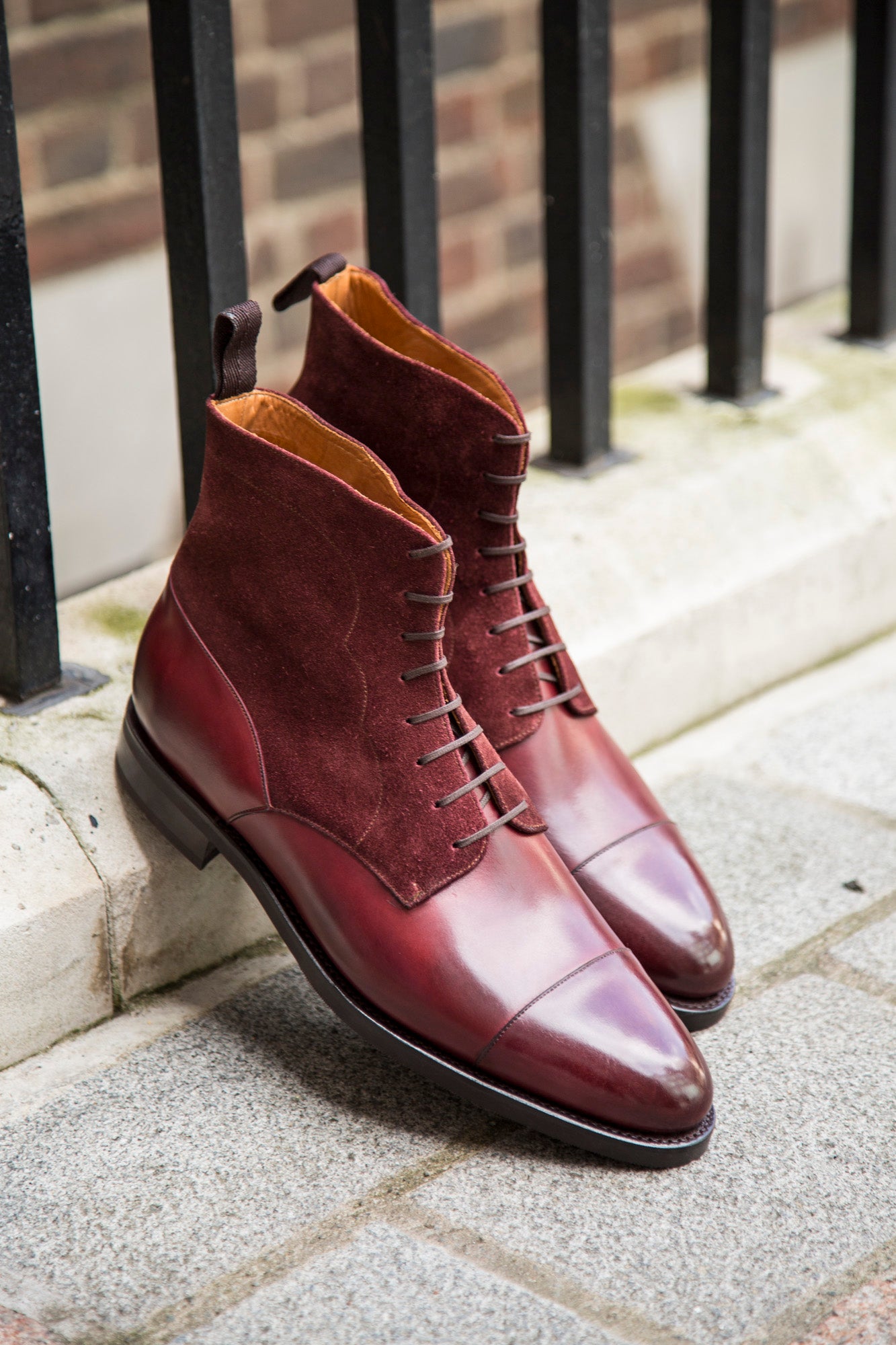 Delridge - MTO - Burgundy Calf / Burgundy Suede - TMG Last - Double City Rubber Sole-Made To Order Boot Derby Cap Toe-J.FitzPatrick Footwear
