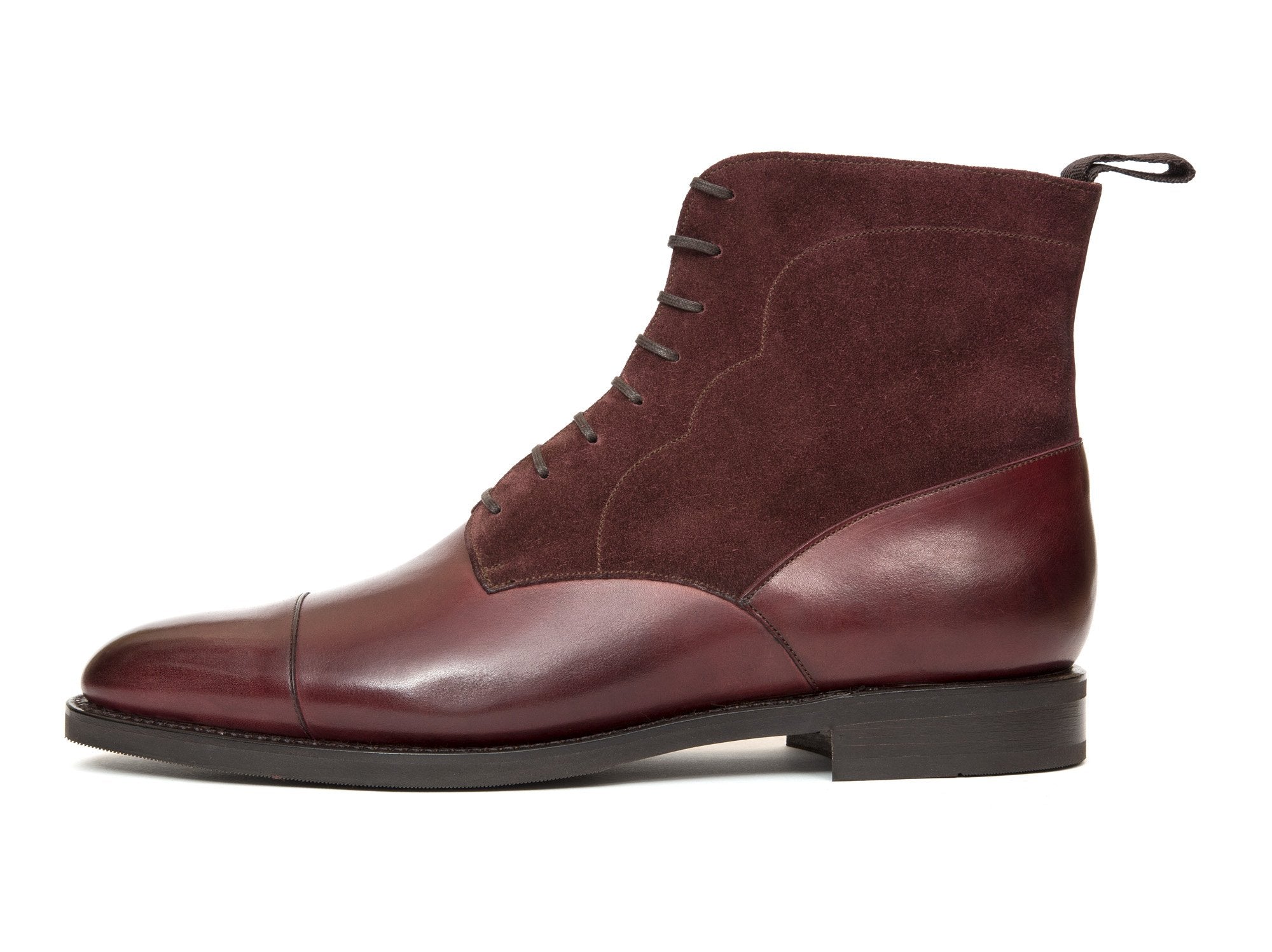 Delridge - MTO - Burgundy Calf / Burgundy Suede - TMG Last - Double City Rubber Sole-Made To Order Boot Derby Cap Toe-J.FitzPatrick Footwear