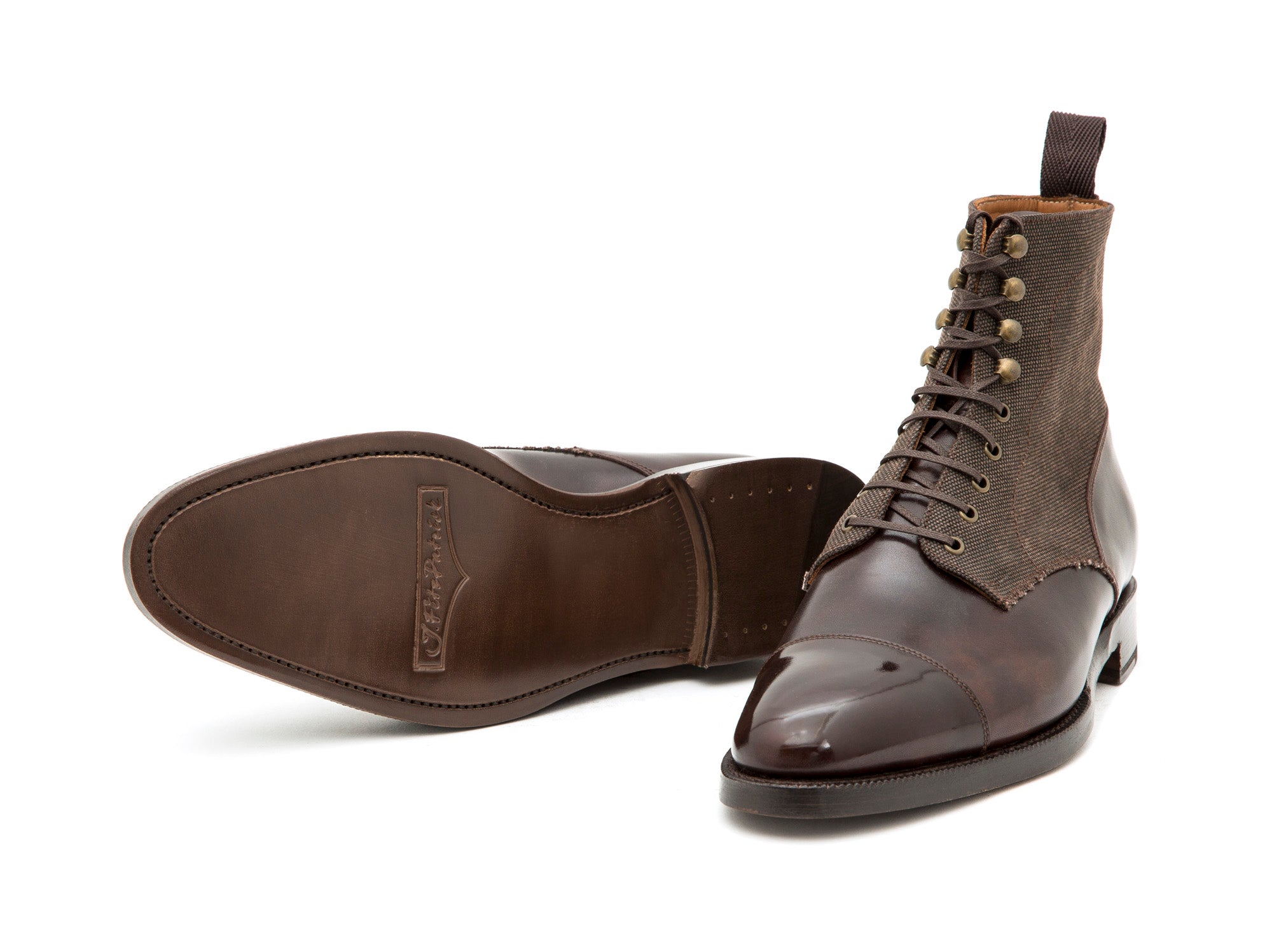 Delridge - MTO - Dark Brown Museum Calf / Military Canvas - TMG Last - Double Leather Sole-Made To Order Boot Derby Cap Toe-J.FitzPatrick Footwear