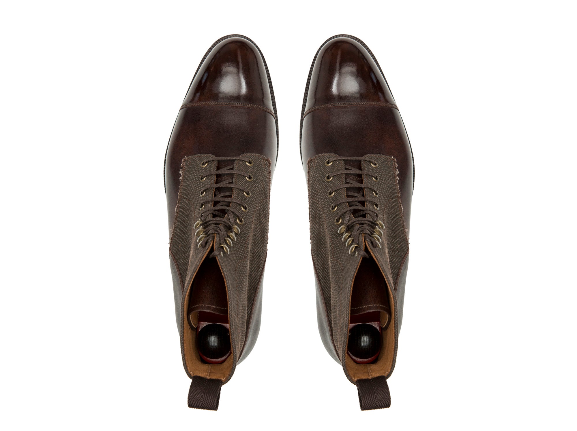 Delridge - MTO - Dark Brown Museum Calf / Military Canvas - TMG Last - Double Leather Sole-Made To Order Boot Derby Cap Toe-J.FitzPatrick Footwear