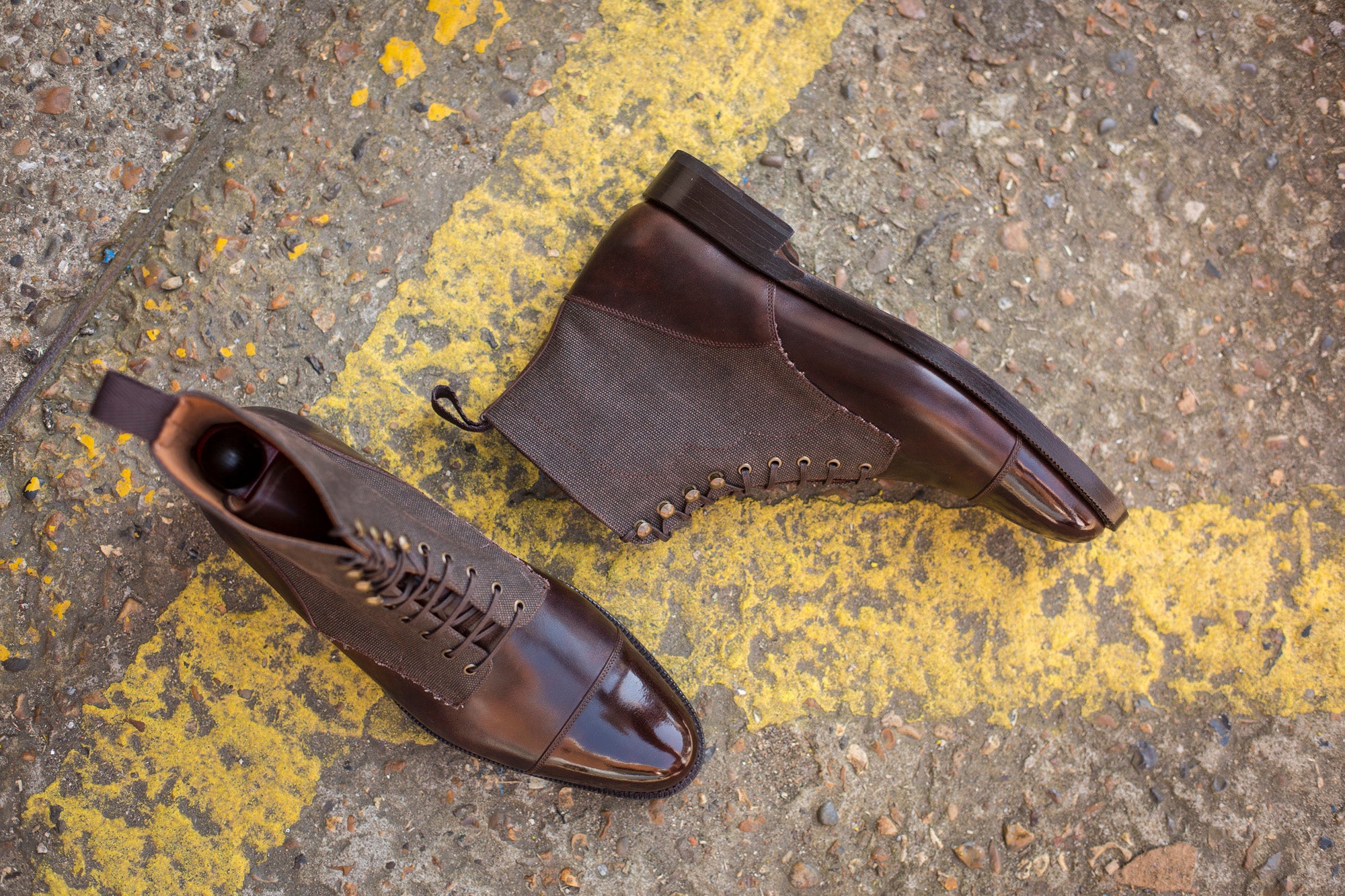 Delridge - MTO - Dark Brown Museum Calf / Military Canvas - TMG Last - Double Leather Sole-Made To Order Boot Derby Cap Toe-J.FitzPatrick Footwear