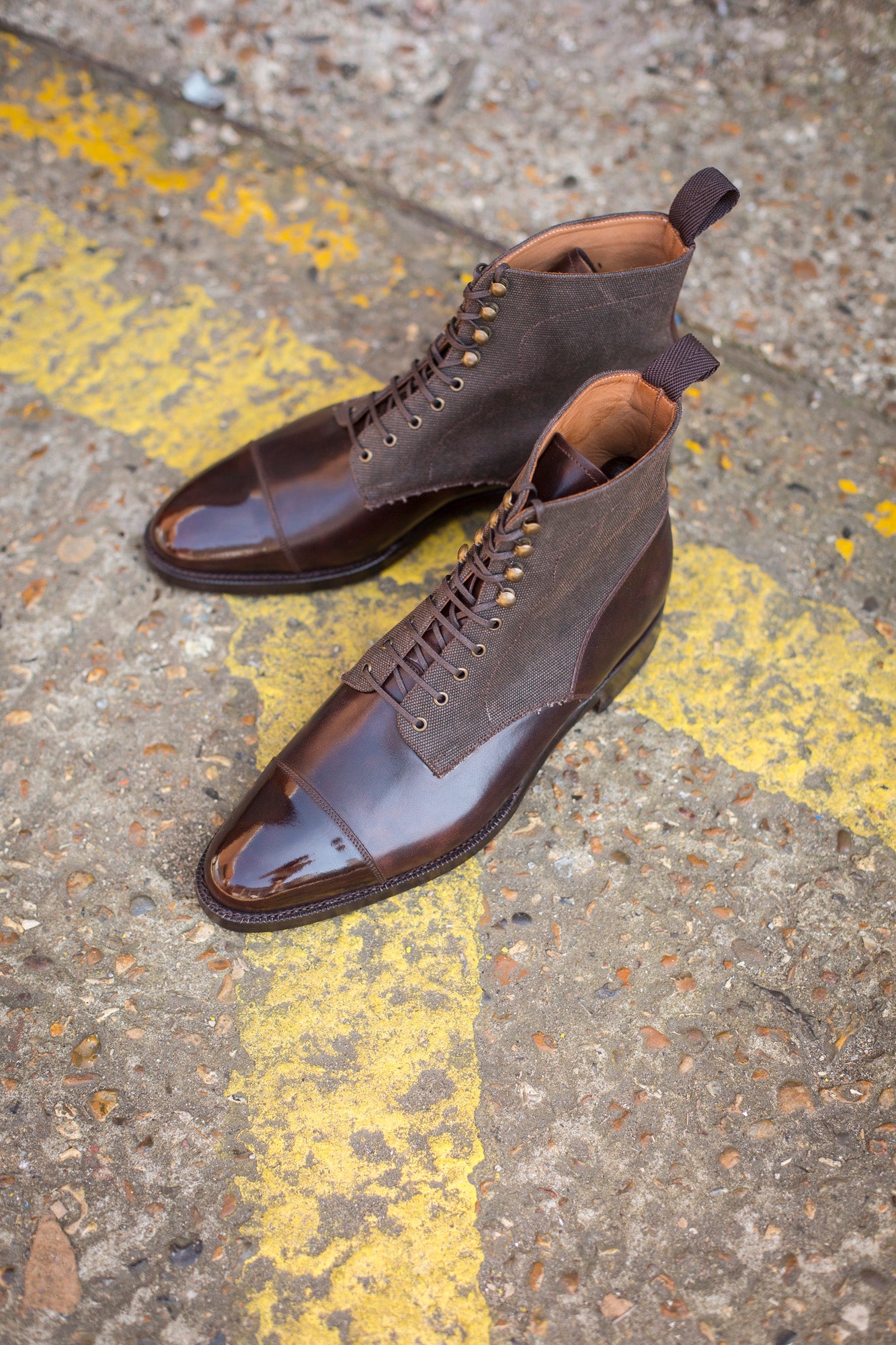 Delridge - MTO - Dark Brown Museum Calf / Military Canvas - TMG Last - Double Leather Sole-Made To Order Boot Derby Cap Toe-J.FitzPatrick Footwear