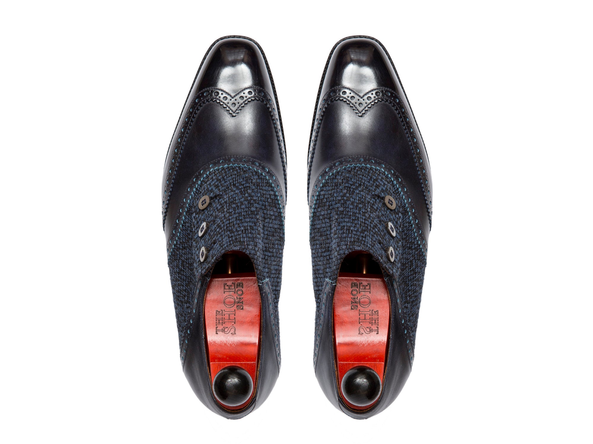 Dorai - MTO - Navy Museum Calf / Blue Poulsbo Tweed - LPB Last - City Rubber Sole-Made To Order Button Shoe Wingtip Brogue-J.FitzPatrick Footwear