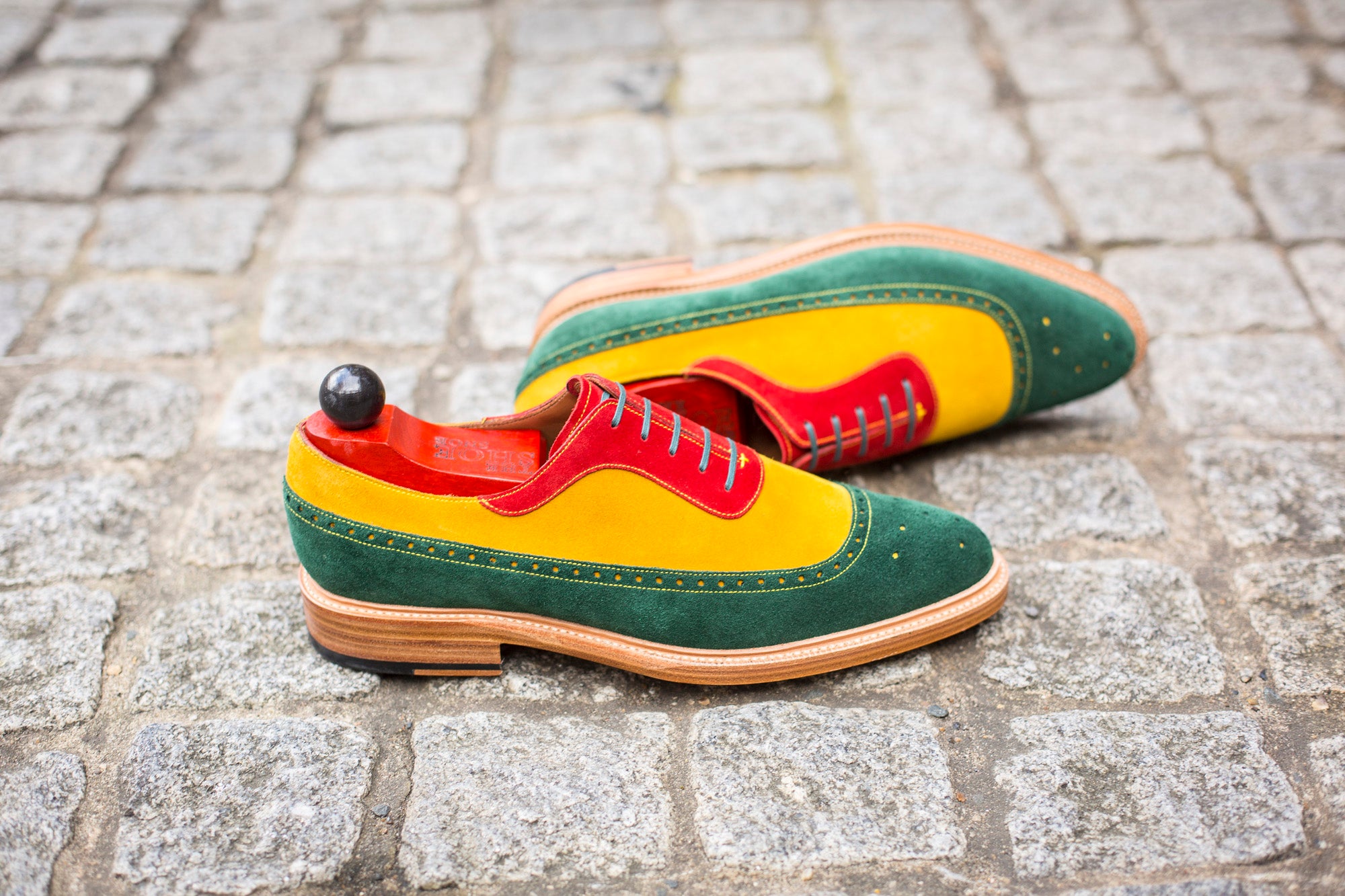 Edmonds - MTO - Green, Red, Yellow Suede - TMG Last - Storm Welt - Natural Double Leather Sole-Made To Order Longwing Oxfords Brogue-J.FitzPatrick Footwear