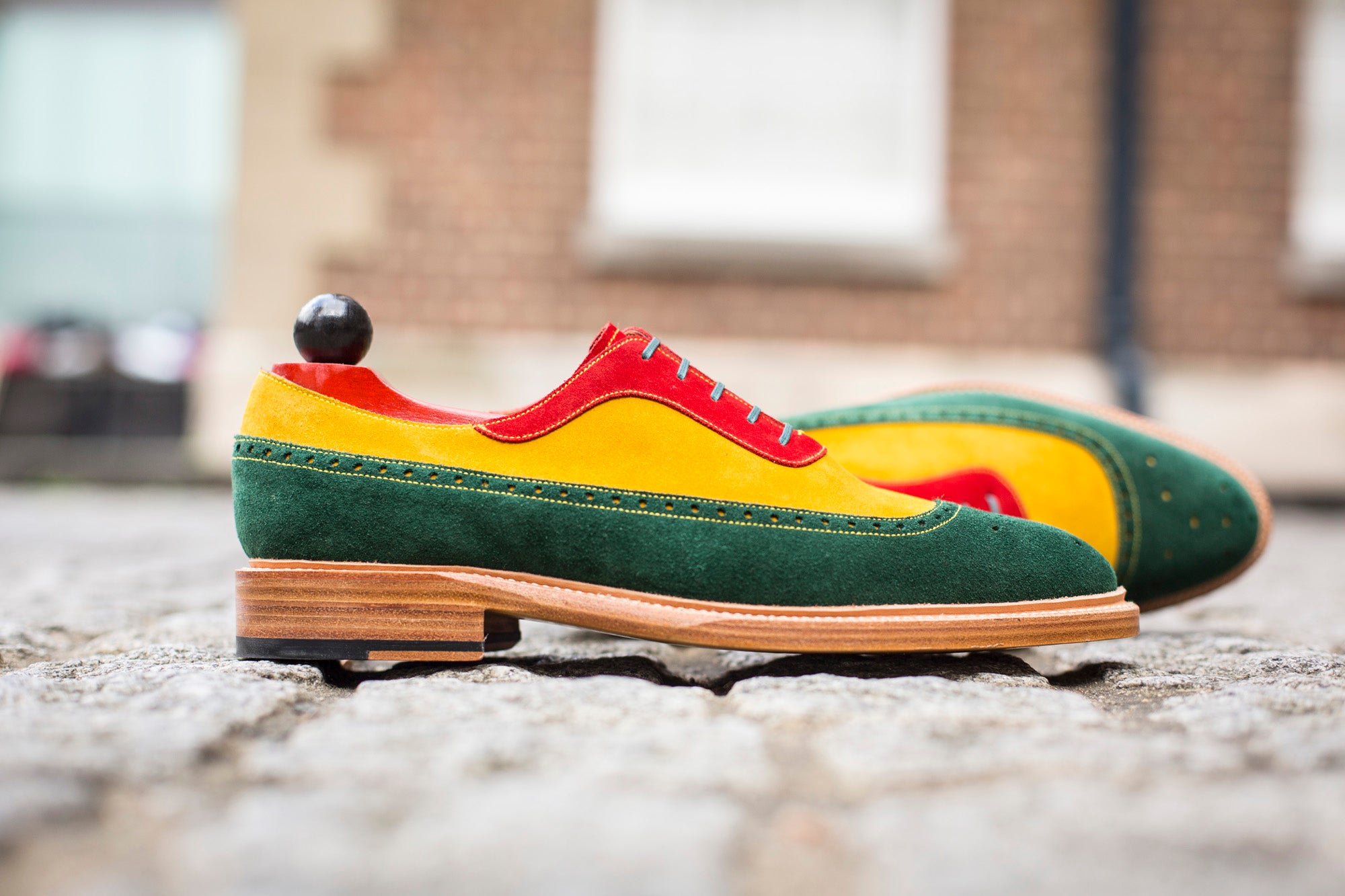 Edmonds - MTO - Green, Red, Yellow Suede - TMG Last - Storm Welt - Natural Double Leather Sole-Made To Order Longwing Oxfords Brogue-J.FitzPatrick Footwear