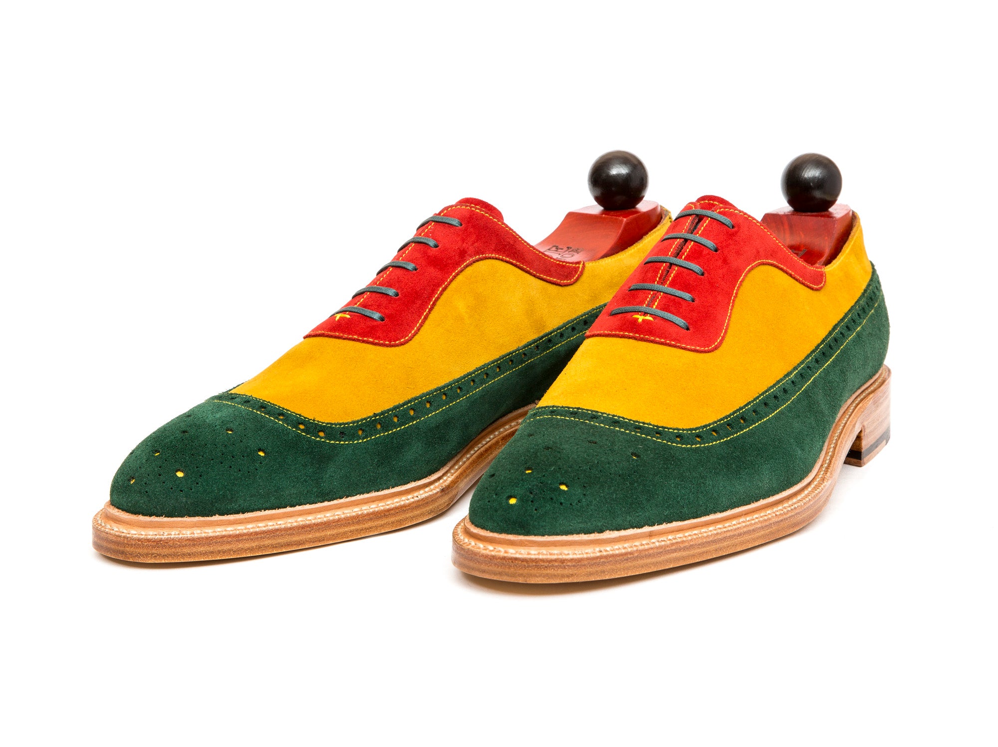Edmonds - MTO - Green, Red, Yellow Suede - TMG Last - Storm Welt - Natural Double Leather Sole-Made To Order Longwing Oxfords Brogue-J.FitzPatrick Footwear