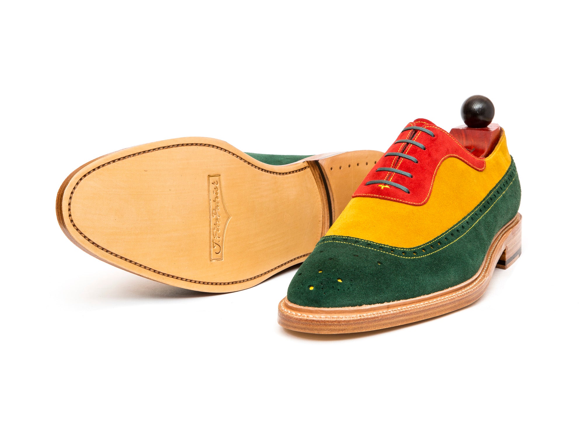 Edmonds - MTO - Green, Red, Yellow Suede - TMG Last - Storm Welt - Natural Double Leather Sole-Made To Order Longwing Oxfords Brogue-J.FitzPatrick Footwear