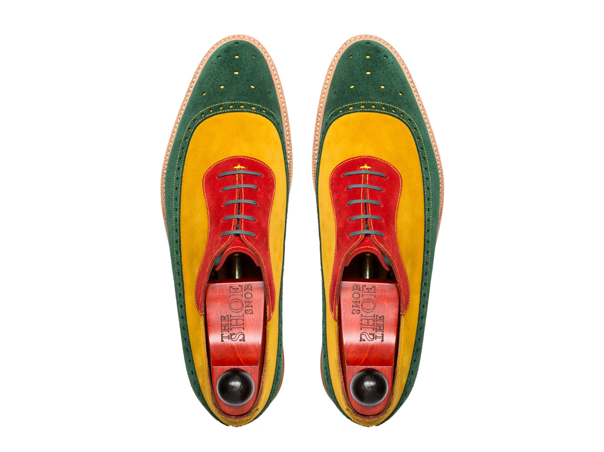 Edmonds - MTO - Green, Red, Yellow Suede - TMG Last - Storm Welt - Natural Double Leather Sole-Made To Order Longwing Oxfords Brogue-J.FitzPatrick Footwear