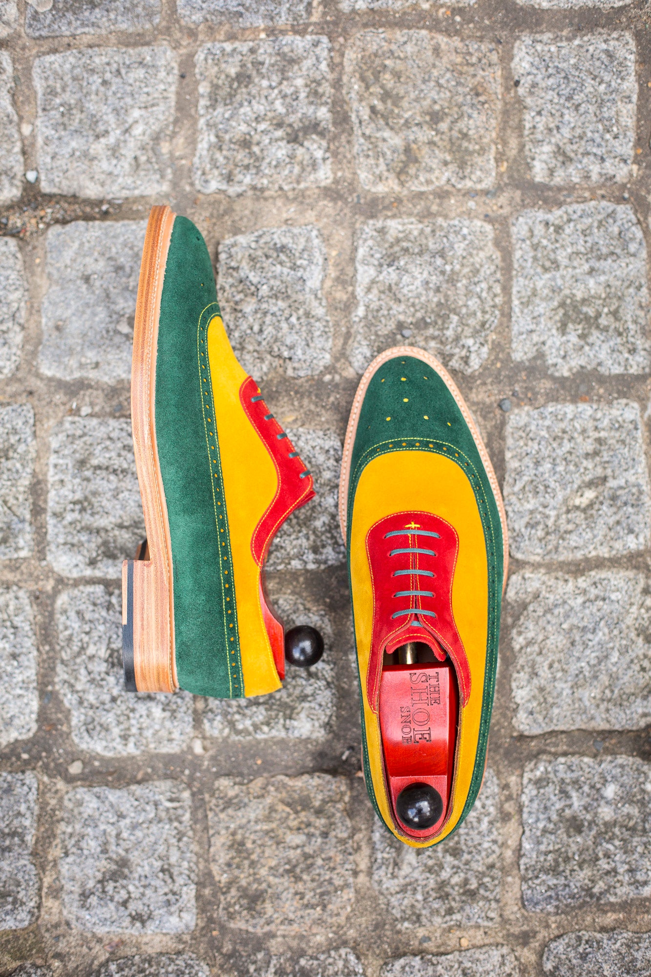 Edmonds - MTO - Green, Red, Yellow Suede - TMG Last - Storm Welt - Natural Double Leather Sole-Made To Order Longwing Oxfords Brogue-J.FitzPatrick Footwear