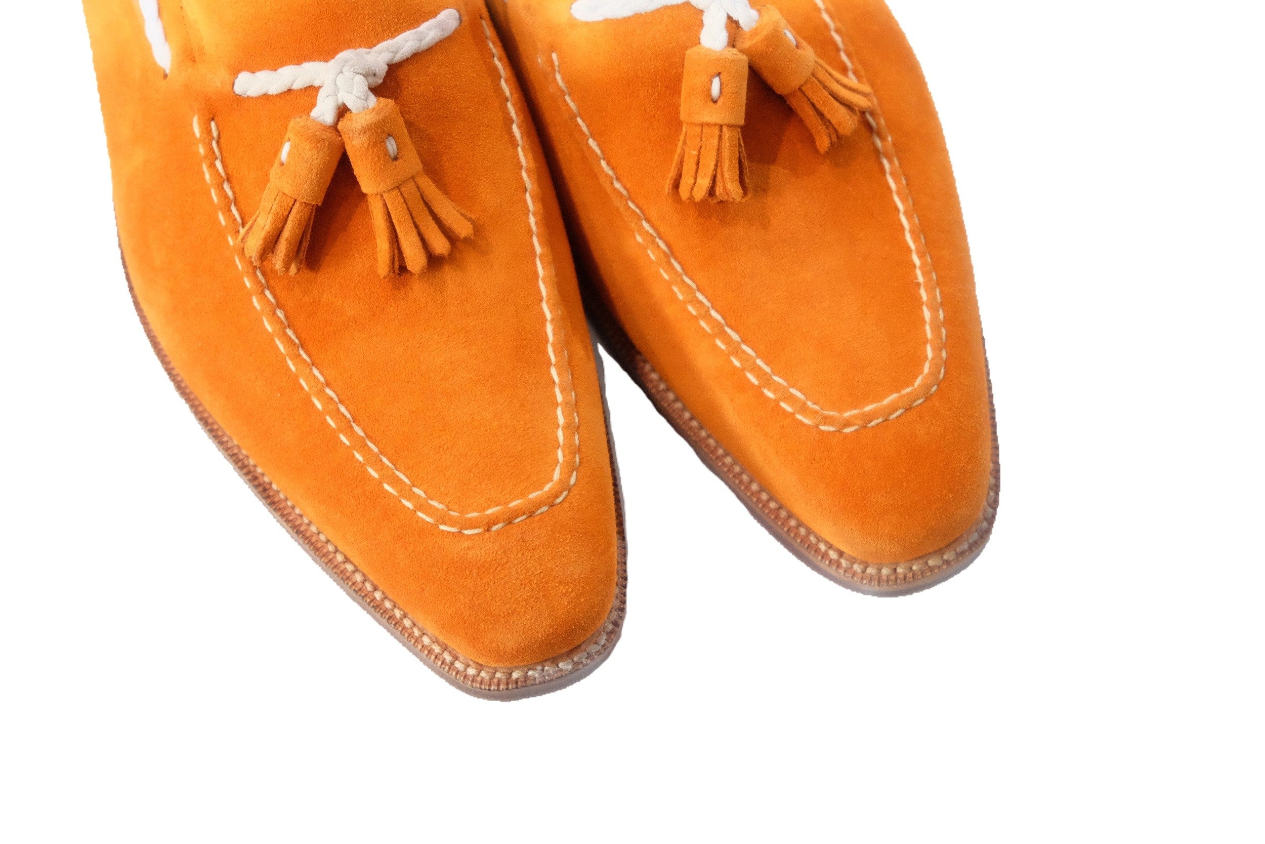 Eskapa - MTO - Orange Suede / Natural Stitching - LPB Last - Single Leather Sole-Made To Order Tassel Loafer-J.FitzPatrick Footwear