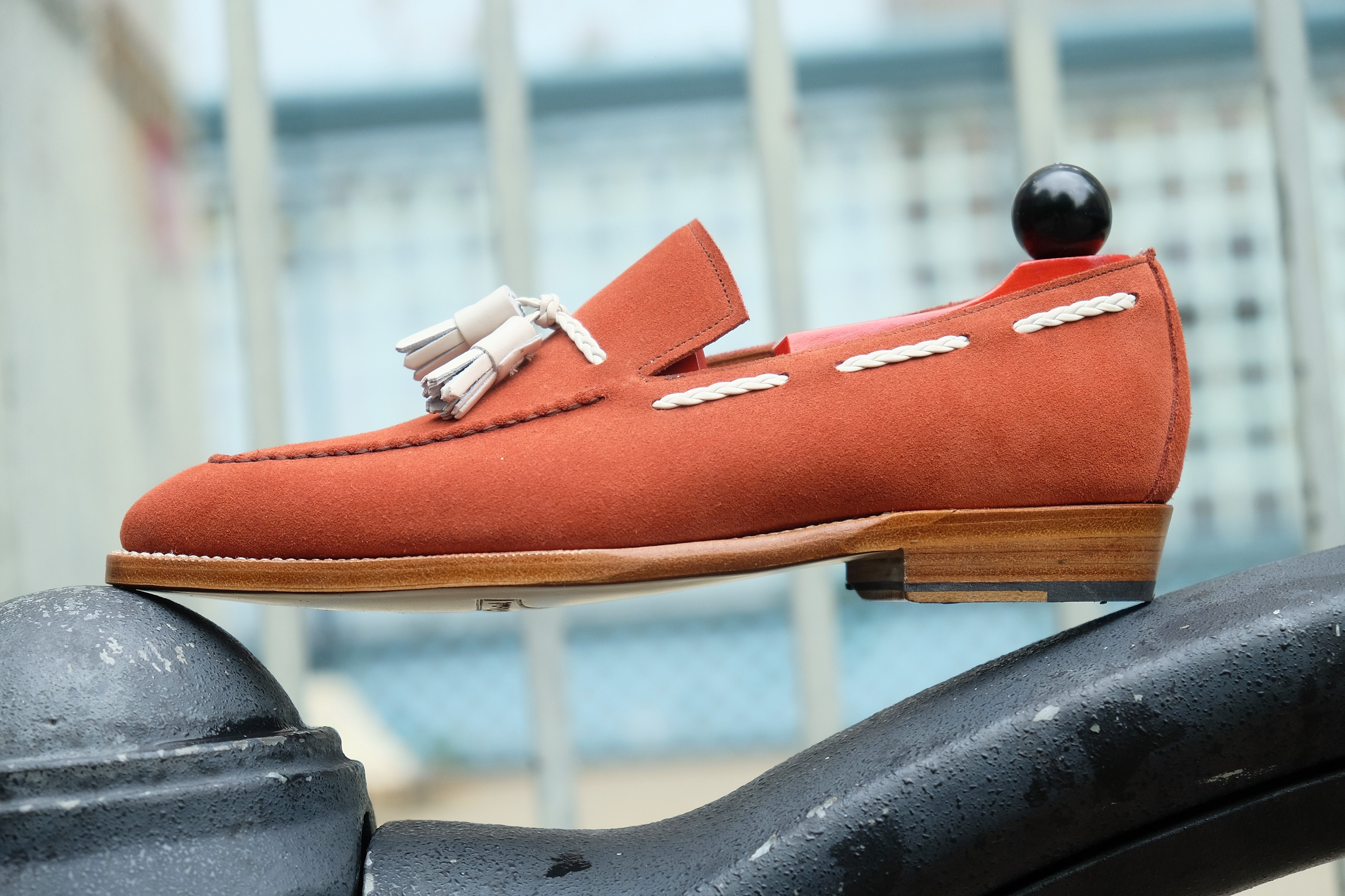 Eskapa - MTO - Rust Suede / Natural Crust Tassel - LPB Last - Single Leather Sole-Made To Order Tassel Loafer-J.FitzPatrick Footwear