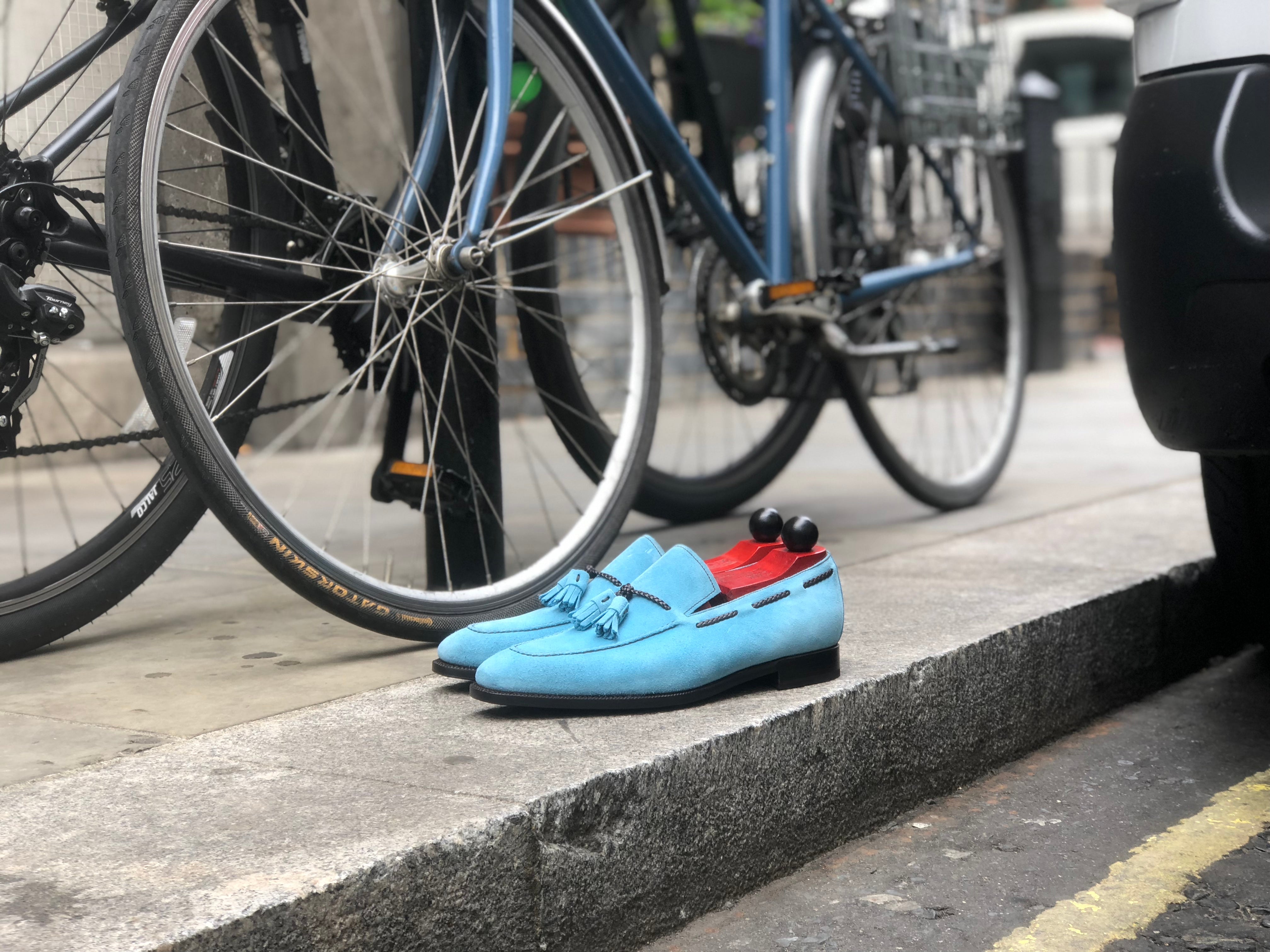 Eskapa - MTO - Sky Blue Suede - LPB Last - Single Leather Sole-Made To Order Tassel Loafer-J.FitzPatrick Footwear