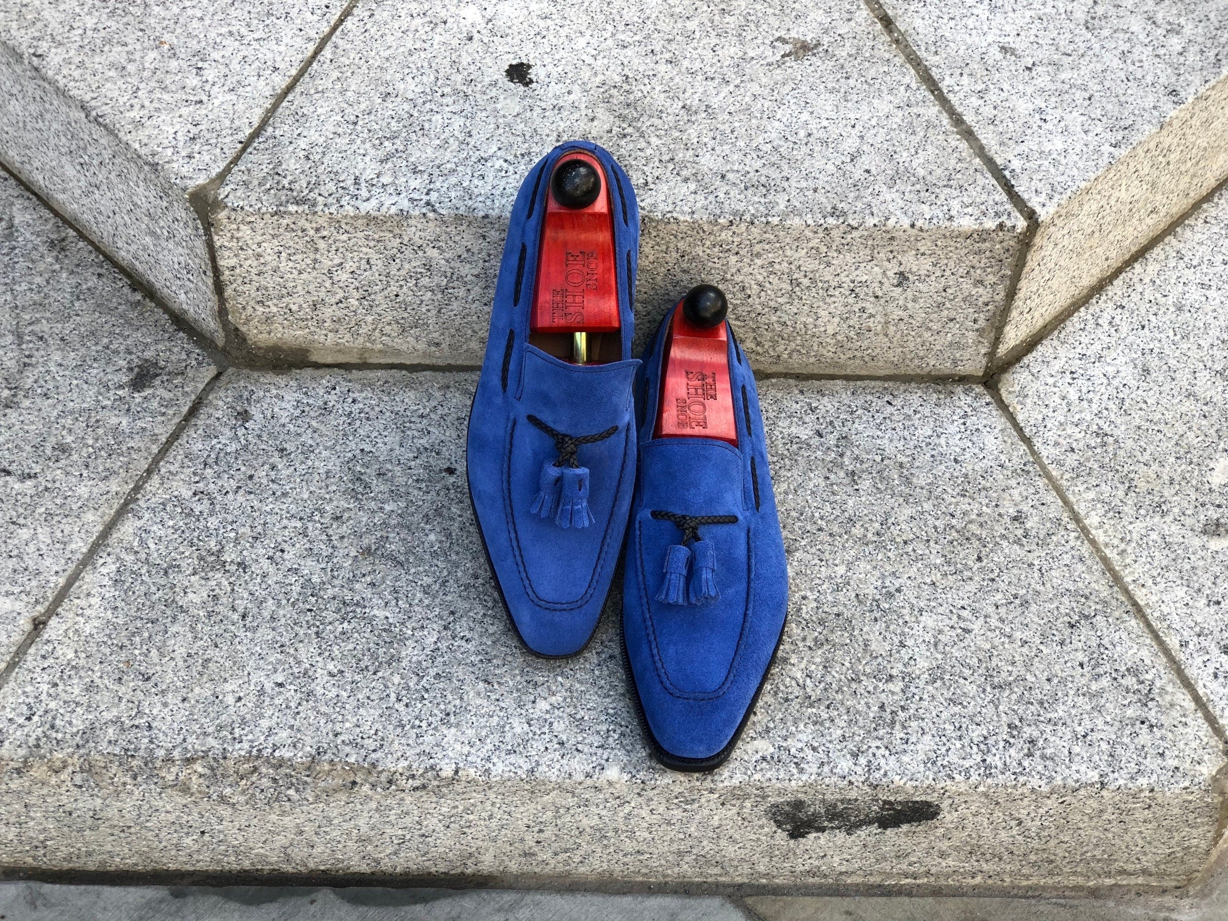 Eskapa - MTO - Soft Blue Suede - LPB Last - Single Leather Sole-Made To Order Tassel Loafer-J.FitzPatrick Footwear
