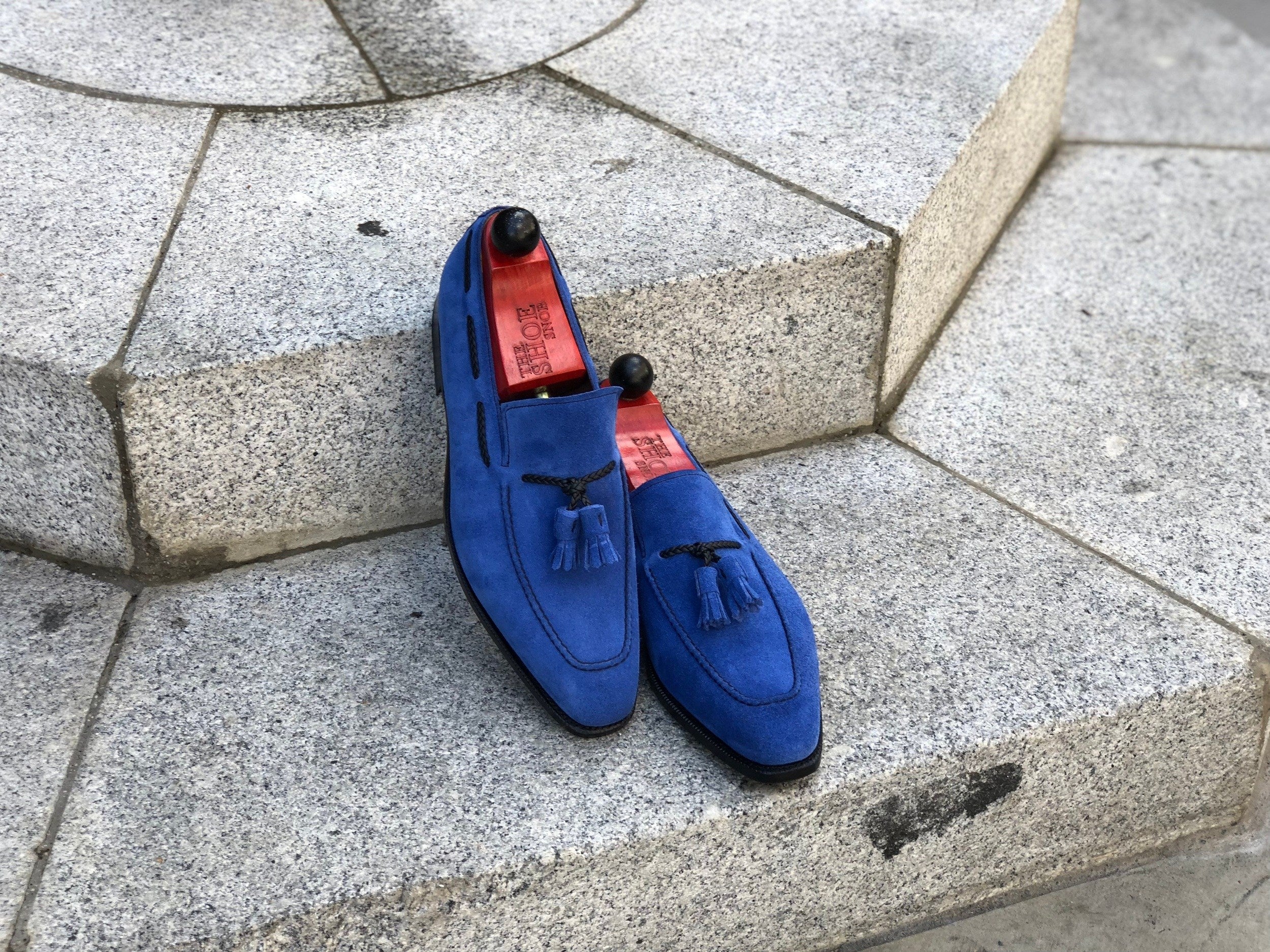 Eskapa - MTO - Soft Blue Suede - LPB Last - Single Leather Sole-Made To Order Tassel Loafer-J.FitzPatrick Footwear