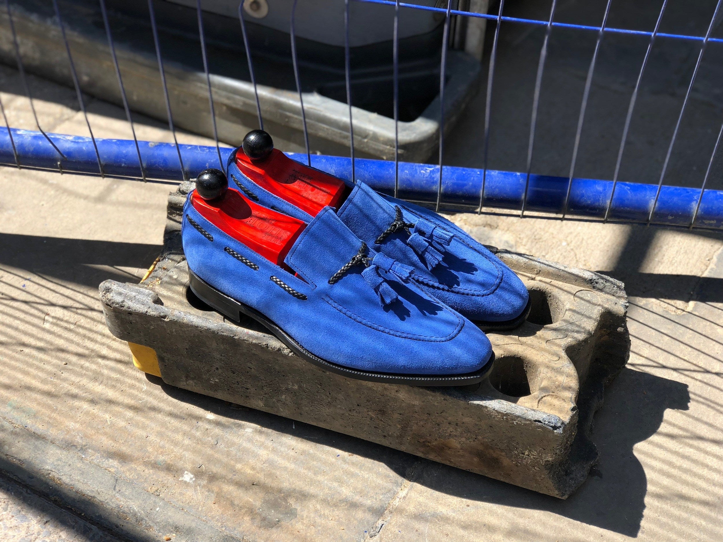 Eskapa - MTO - Soft Blue Suede - LPB Last - Single Leather Sole-Made To Order Tassel Loafer-J.FitzPatrick Footwear