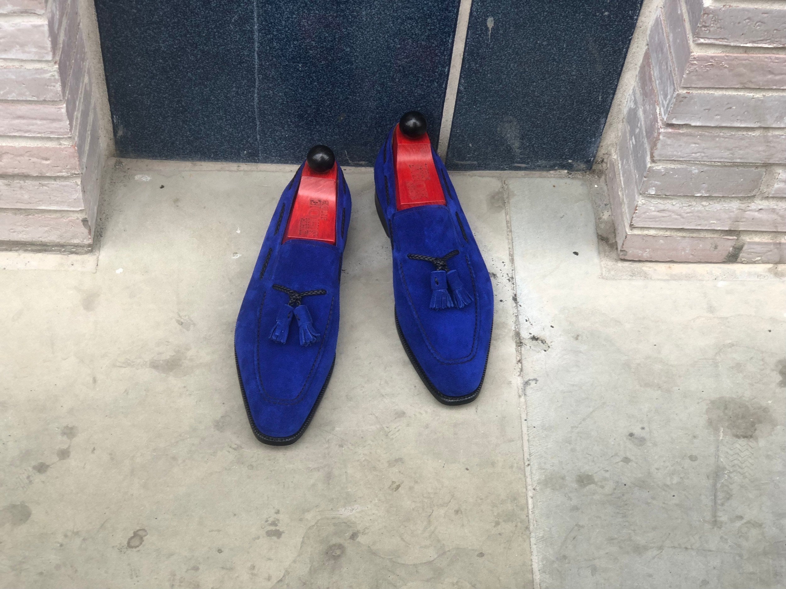 Eskapa - MTO - Vivid Blue Suede - LPB Last - Single Leather Sole-Made To Order Tassel Loafer-J.FitzPatrick Footwear