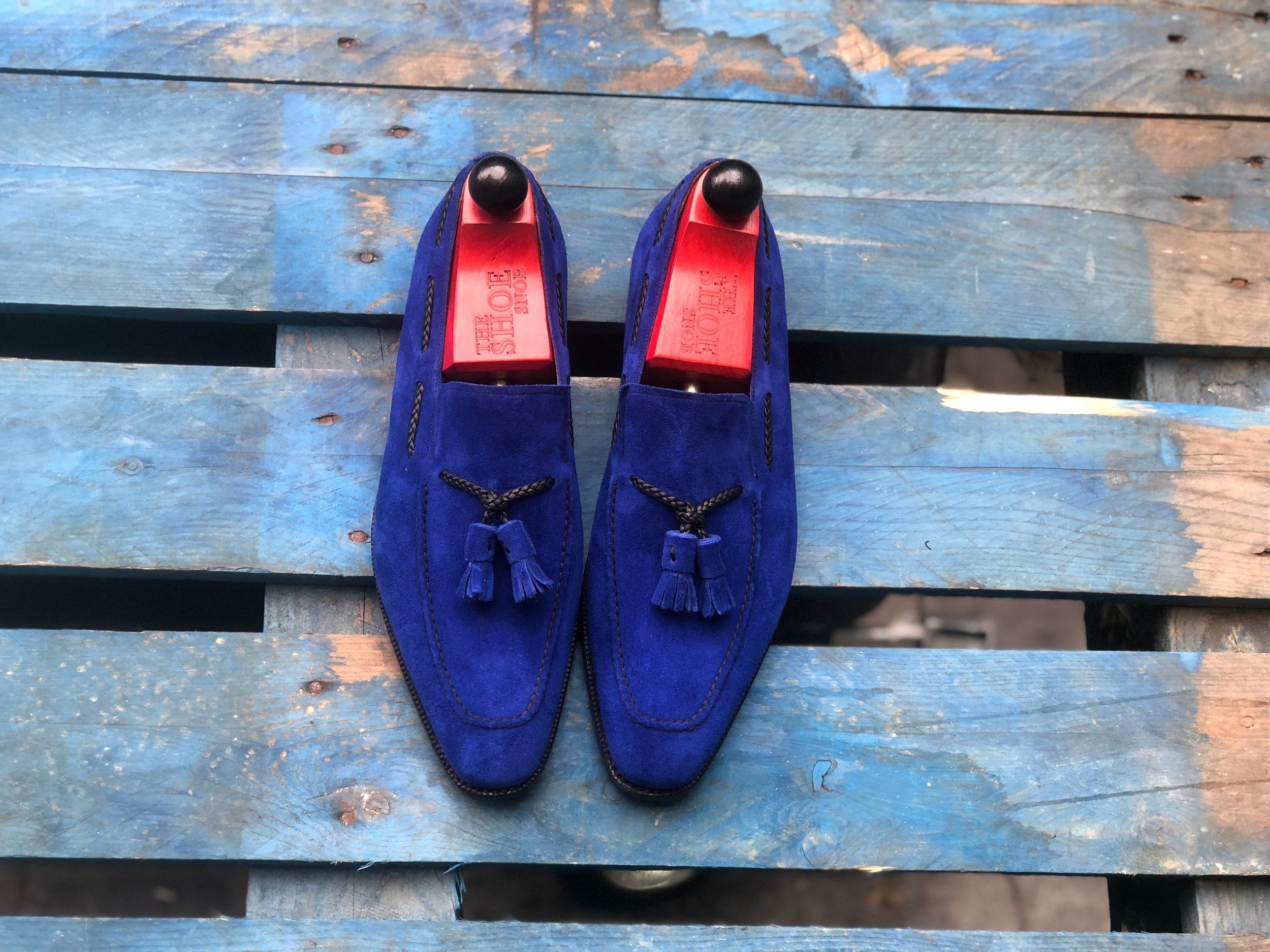 Eskapa - MTO - Vivid Blue Suede - LPB Last - Single Leather Sole-Made To Order Tassel Loafer-J.FitzPatrick Footwear