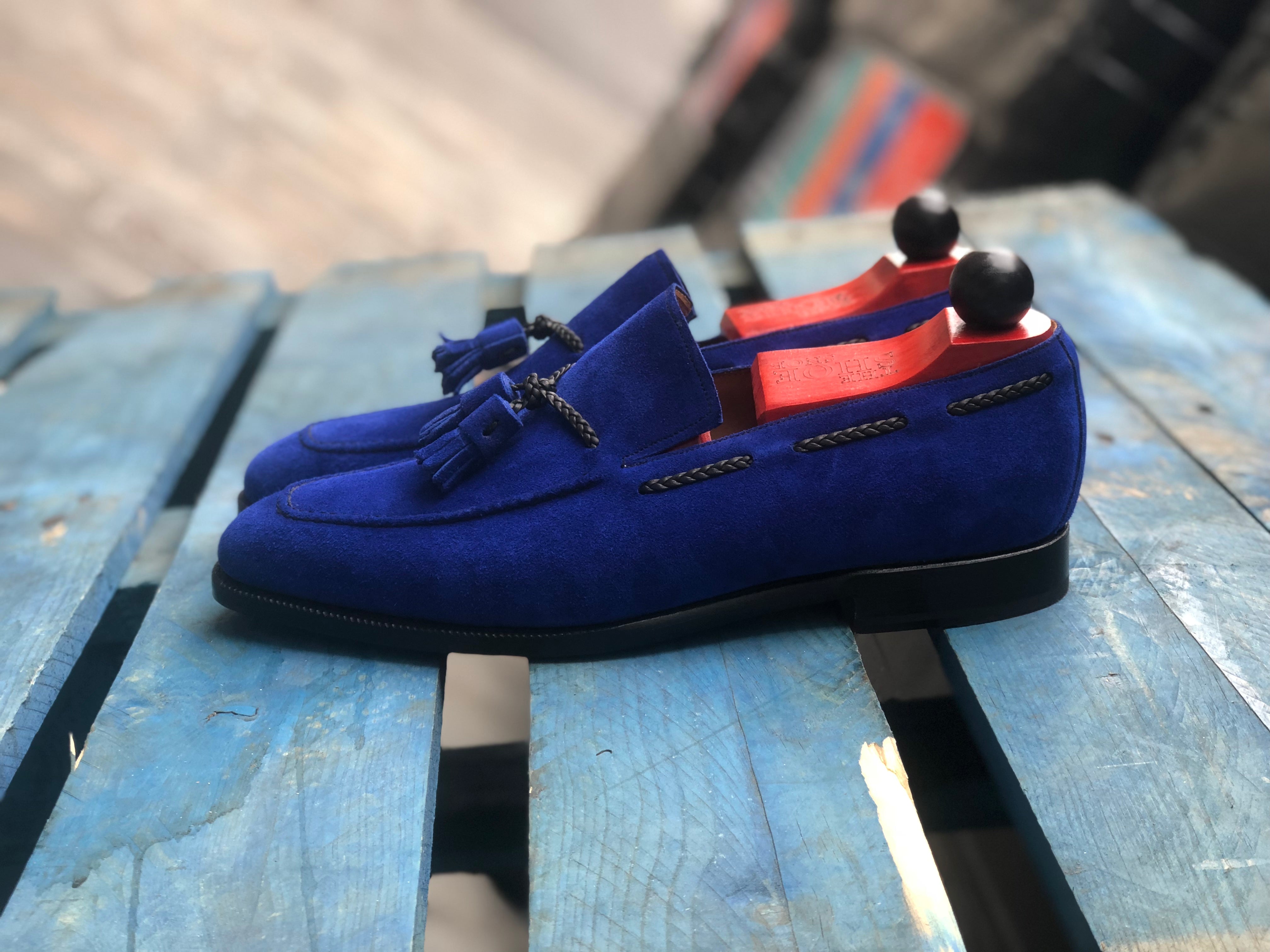 Eskapa - MTO - Vivid Blue Suede - LPB Last - Single Leather Sole-Made To Order Tassel Loafer-J.FitzPatrick Footwear